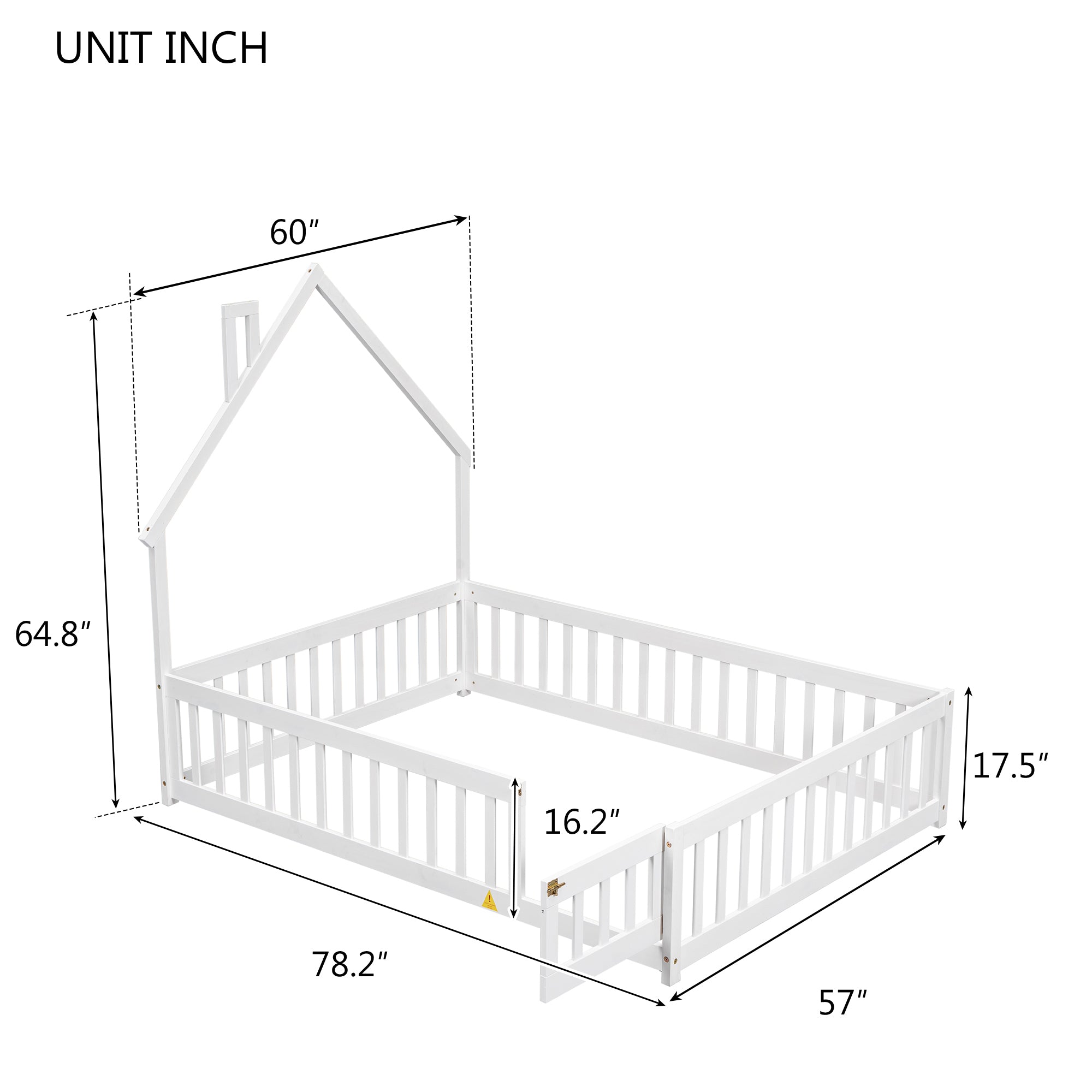 White Full House-Shaped Headboard Toddler Floor Bed with Fence