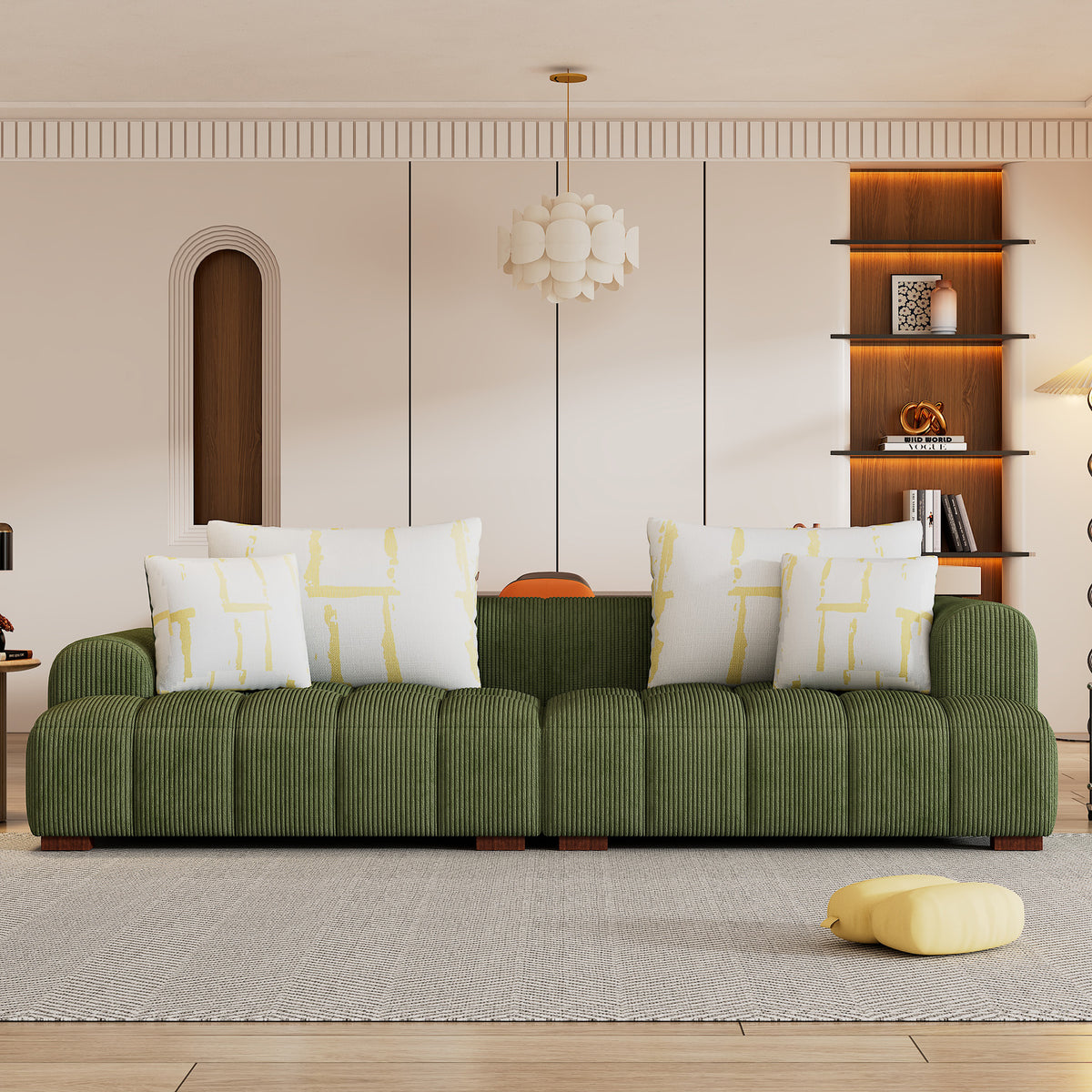 Accra 2-Seat Minimal Corduroy Sofa in Green