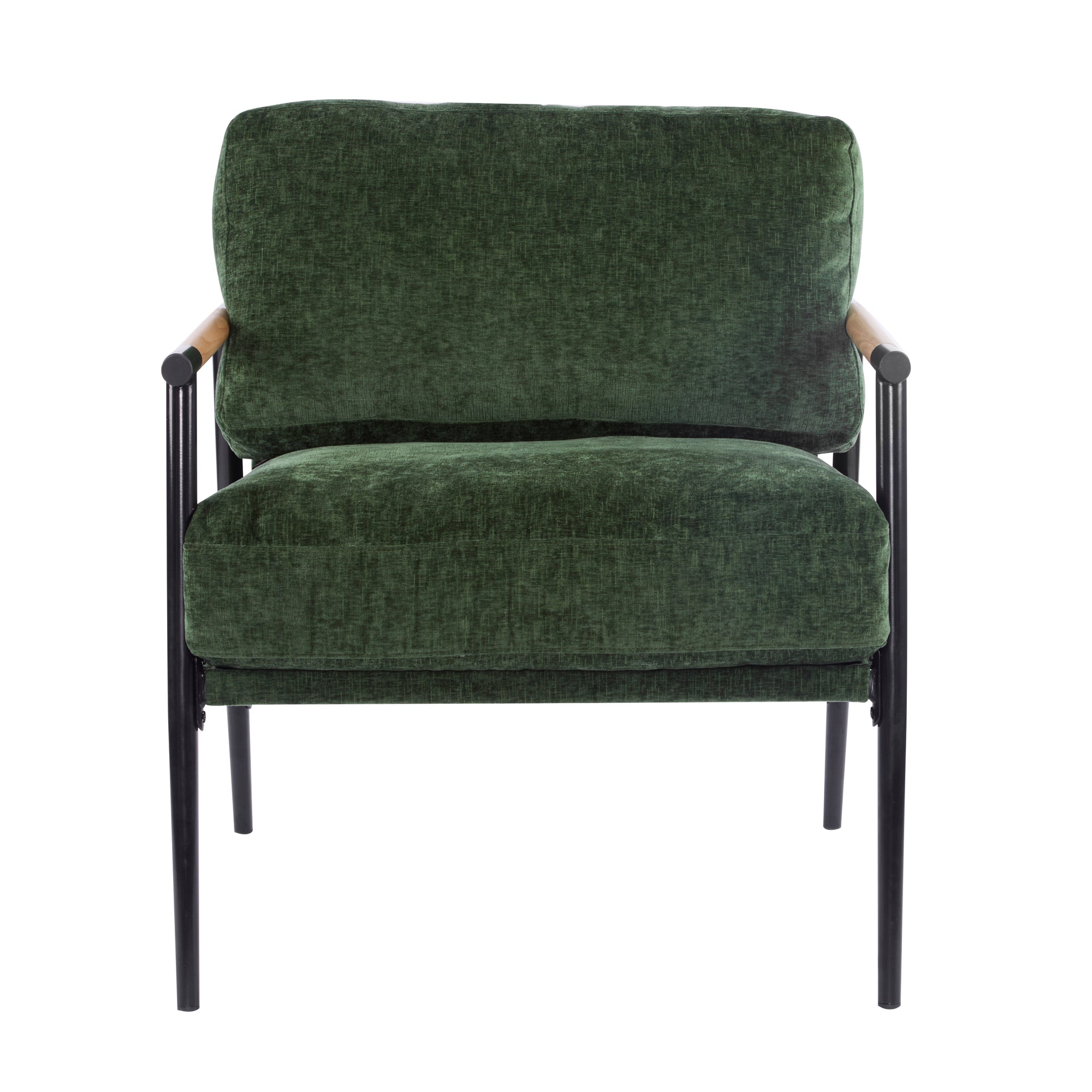 Minimalist Metal Frame Accent Chair With Plush Green Cushions