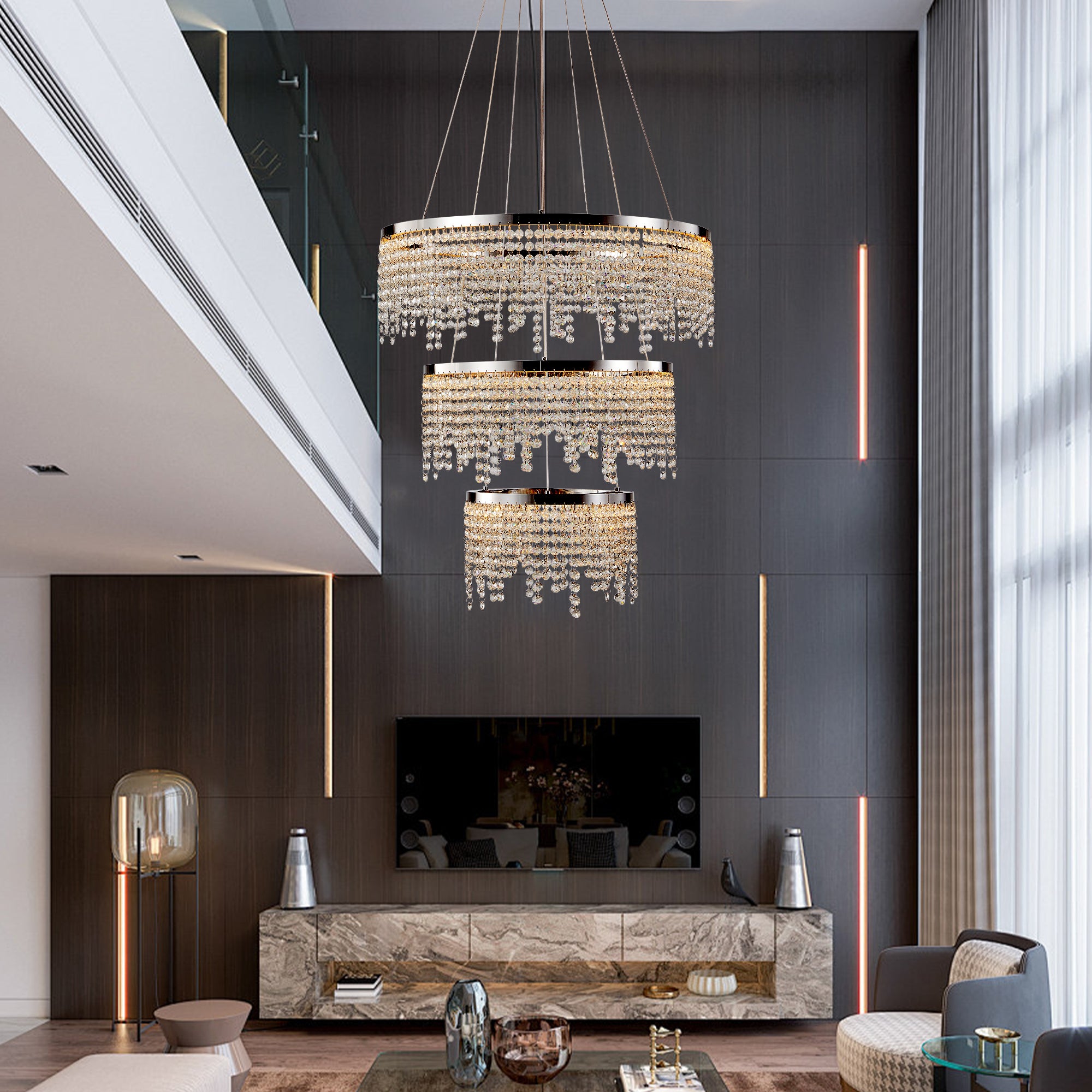 23.6-Inch Luxury Modern Crystal Pendant Chandelier