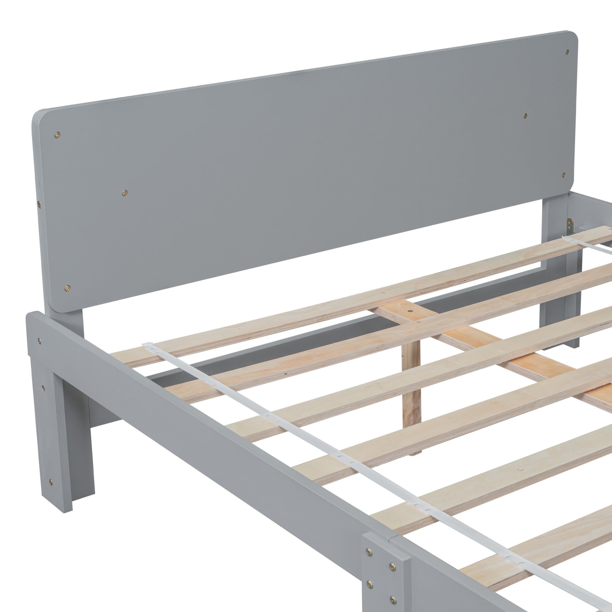 Full Bed with Built-In Footboard Bench in Gray