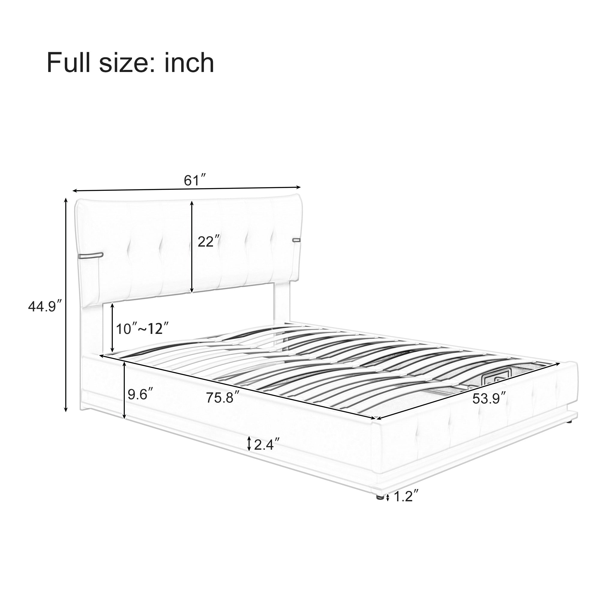 Full Size Hydraulic Storage Bed in White Faux Leather