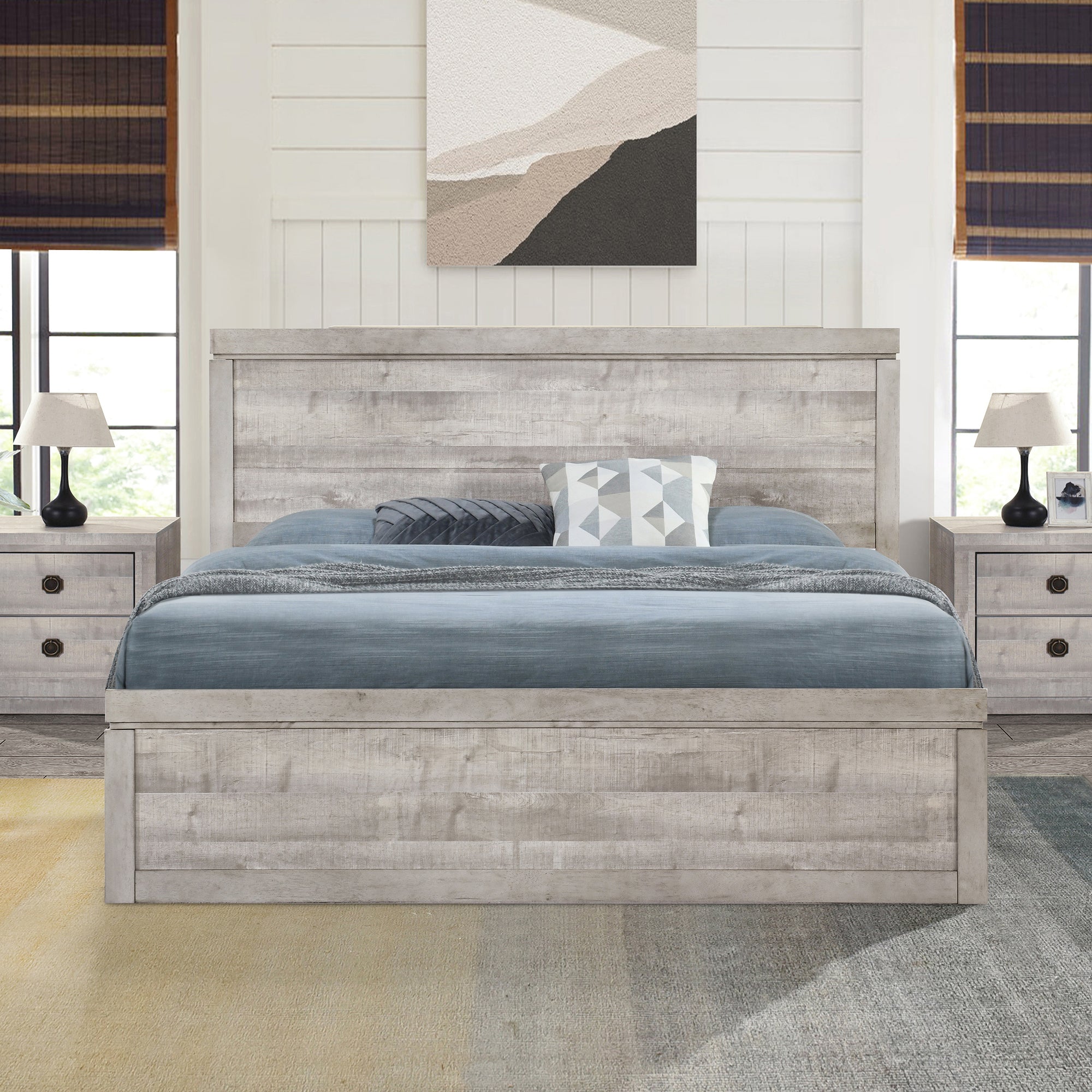 King Size Rustic Farmhouse Wood Platform Bed Frame