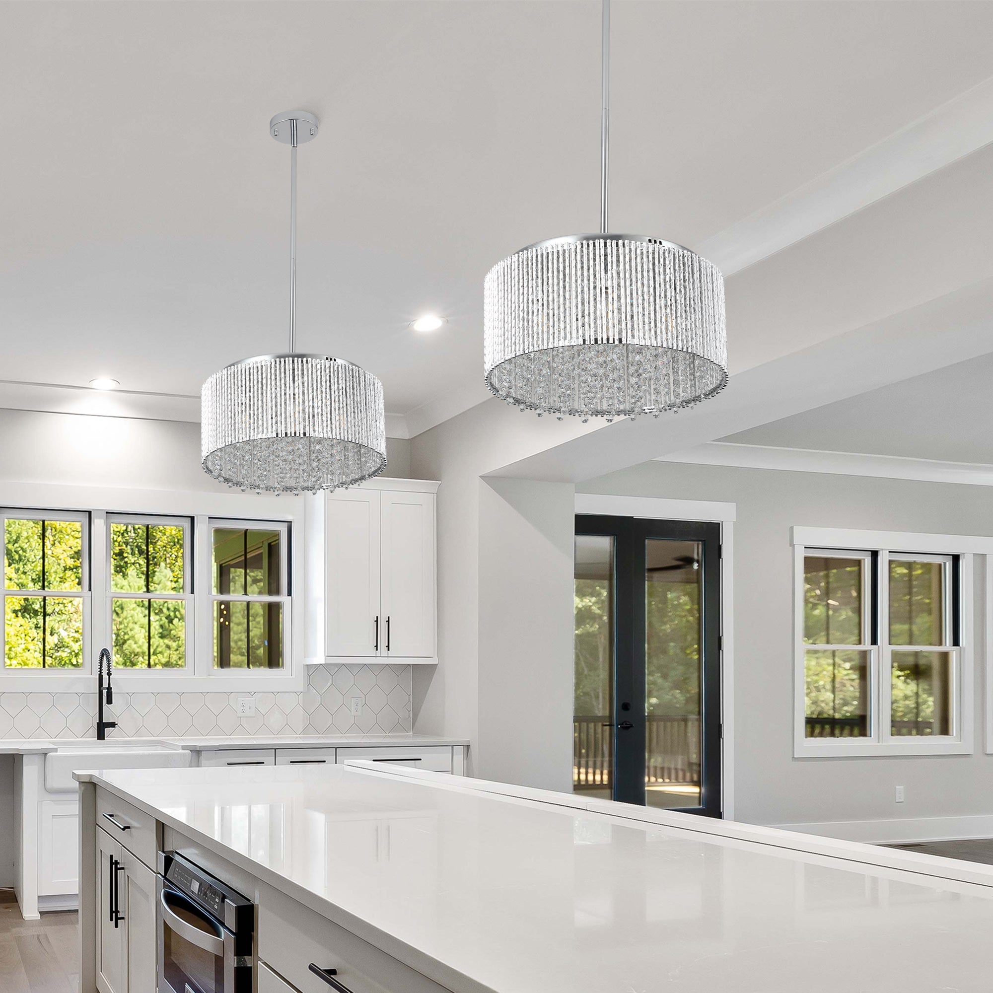 Cylinder Draped & Caged Modern Crystal Chandelier