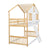 Twin Over Twin House Bunk Bed with Roof, Window, and Door in Natural and White Tones