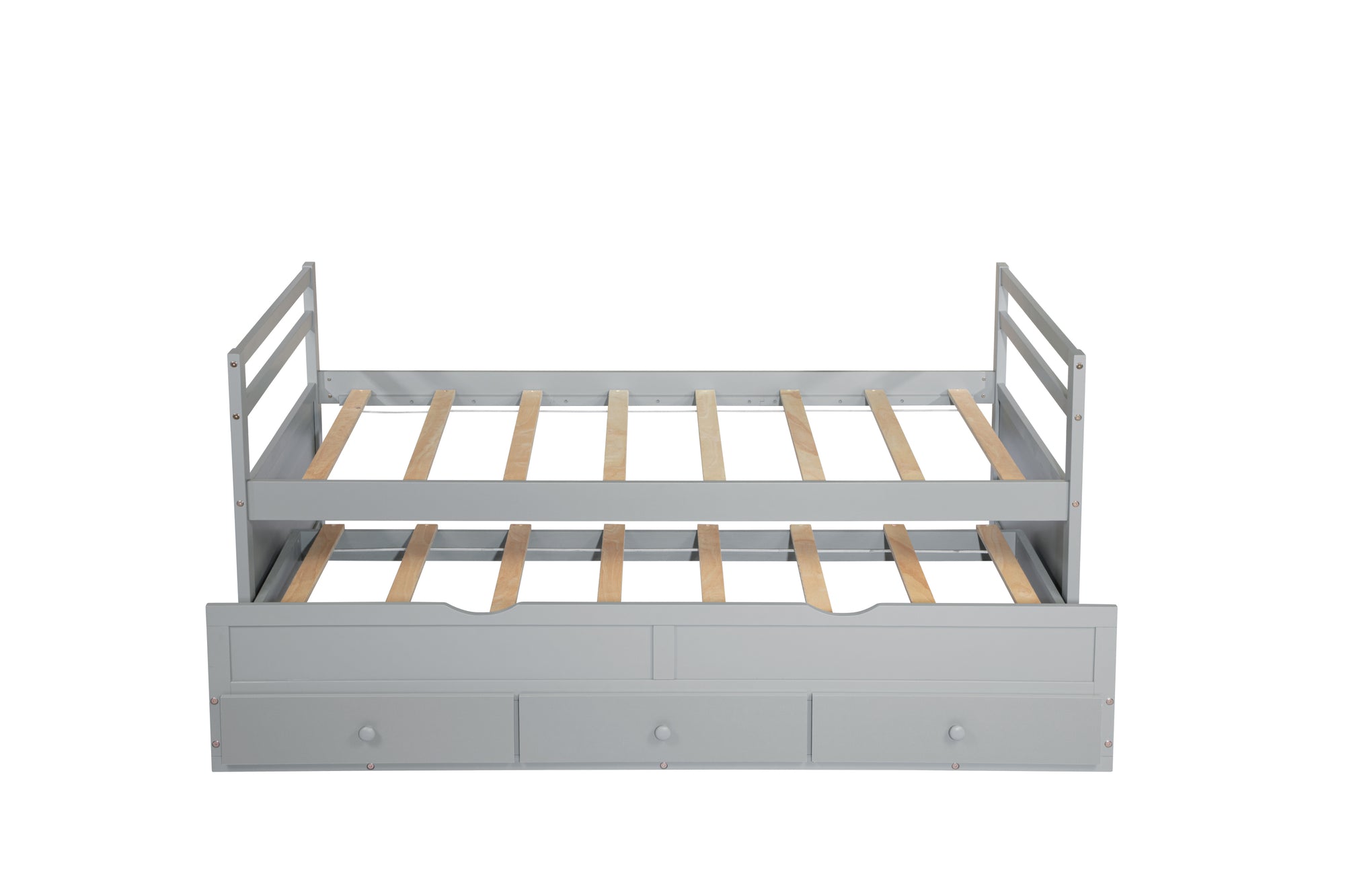 Gray Twin Size Bed with Headboard, Footboard, Trundle, and Three Storage Drawers