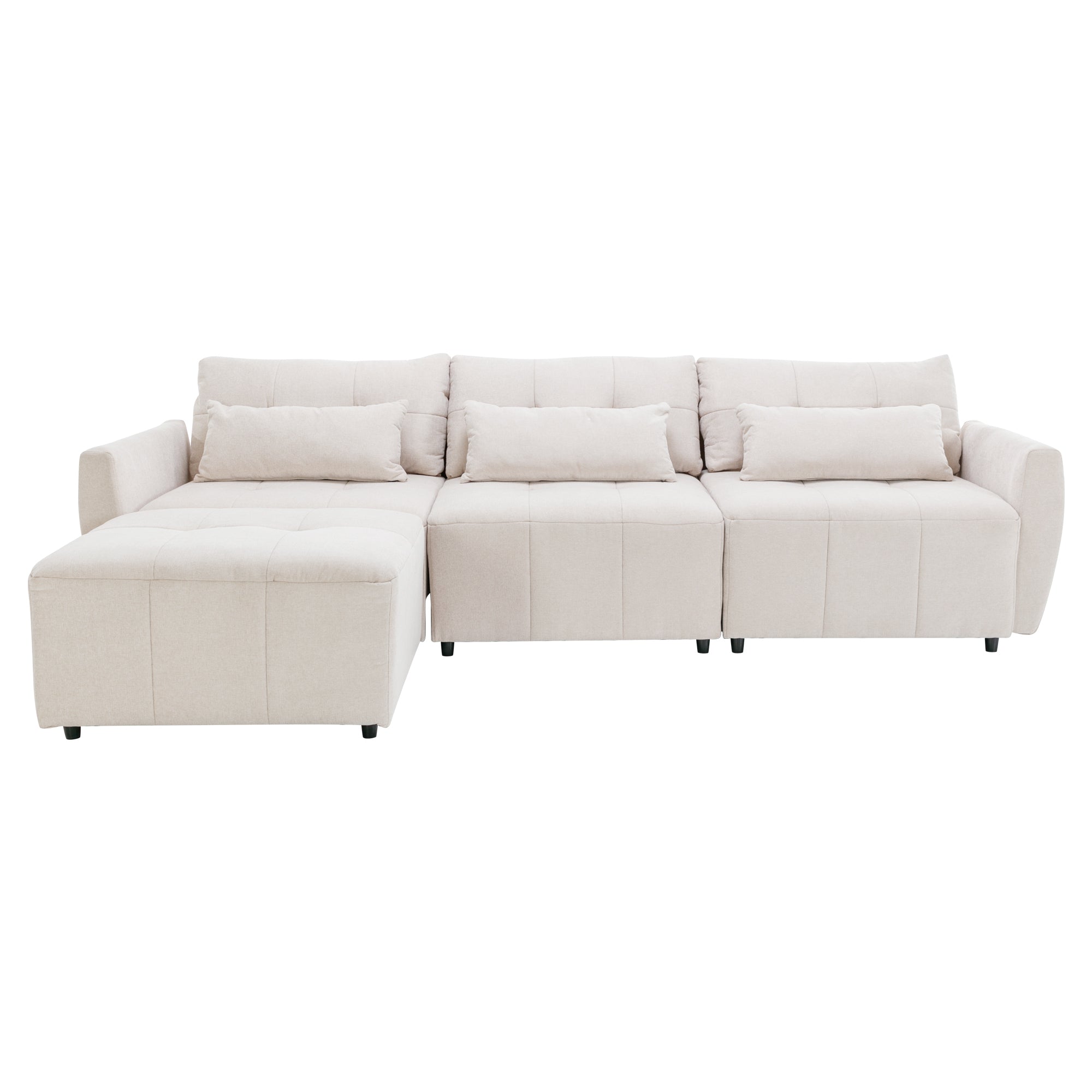 Khartoum Sectional Sofa with Movable Ottoman in Beige Chenille