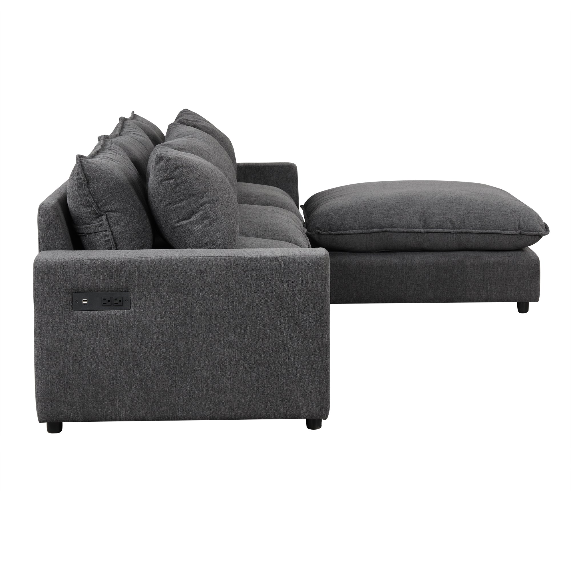 Lisbon Sectional Sofa with Movable Ottoman in Grey