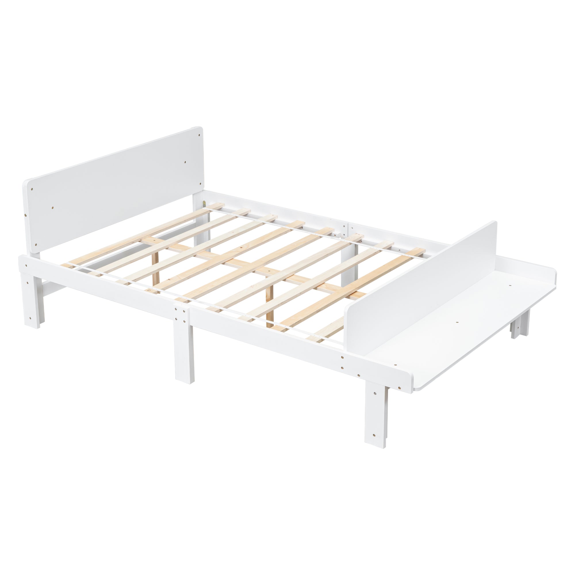 Full Sized Bed with Footboard Bench in White