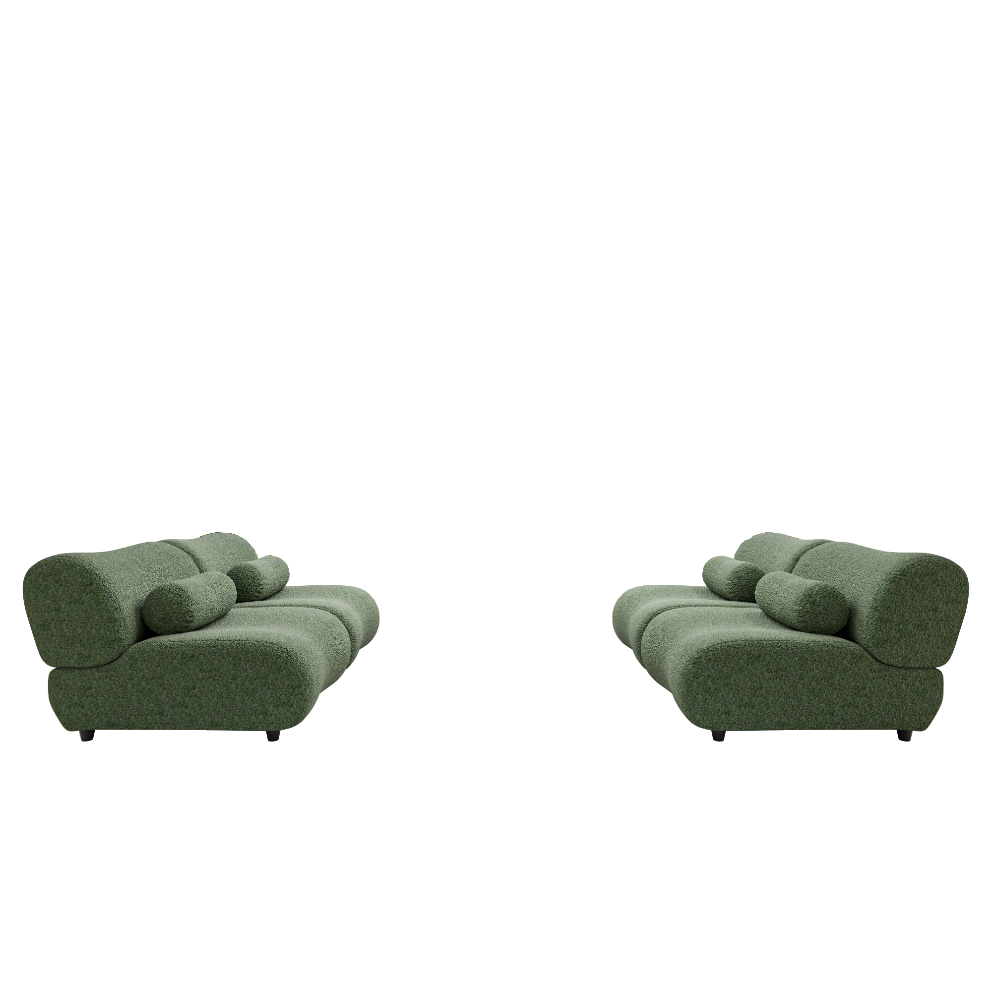 4-Seater Modular Chenille Sofa In Versatile & Comfortable Green With Cylindrical Pillows