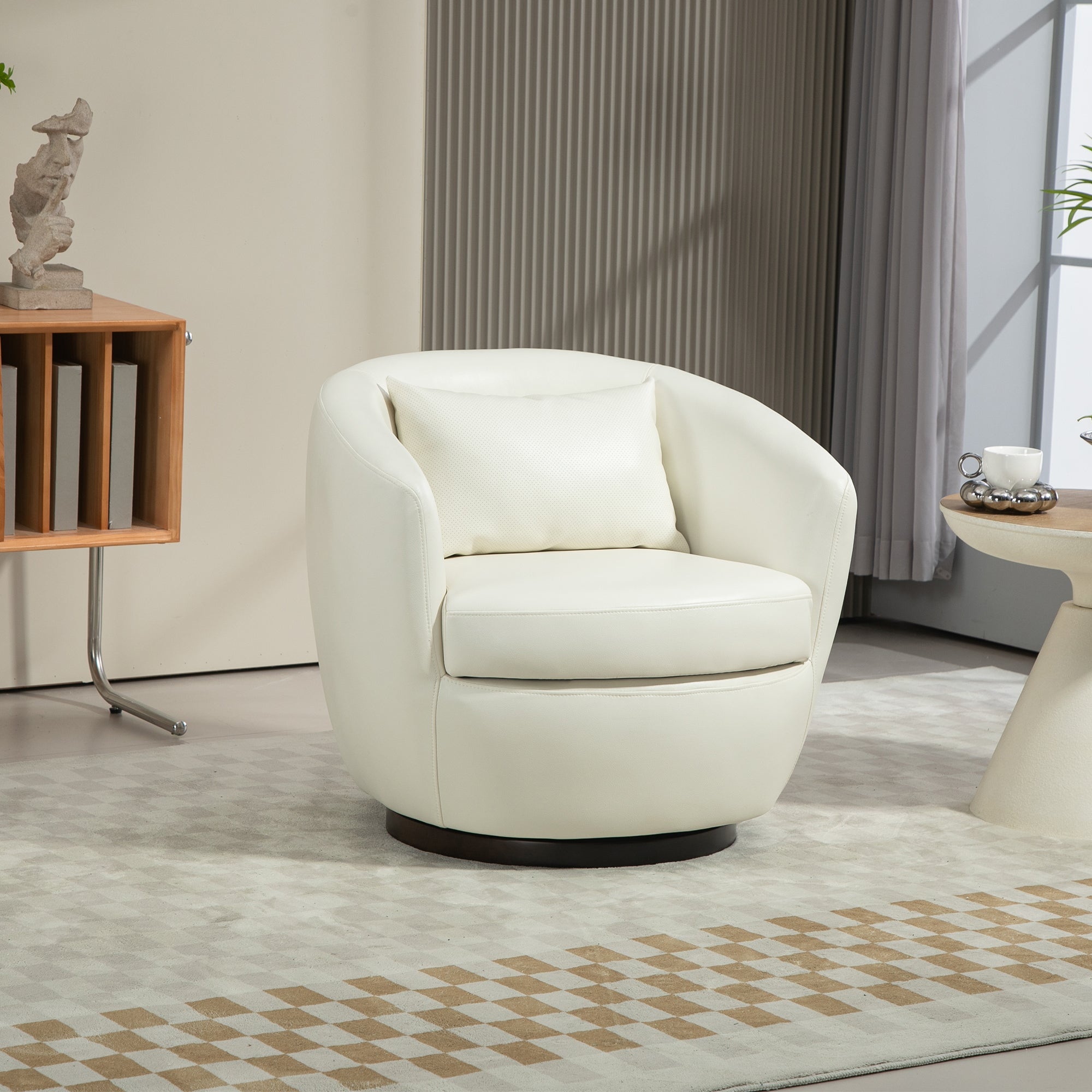 Modern Light Beige Swivel Accent Armchair