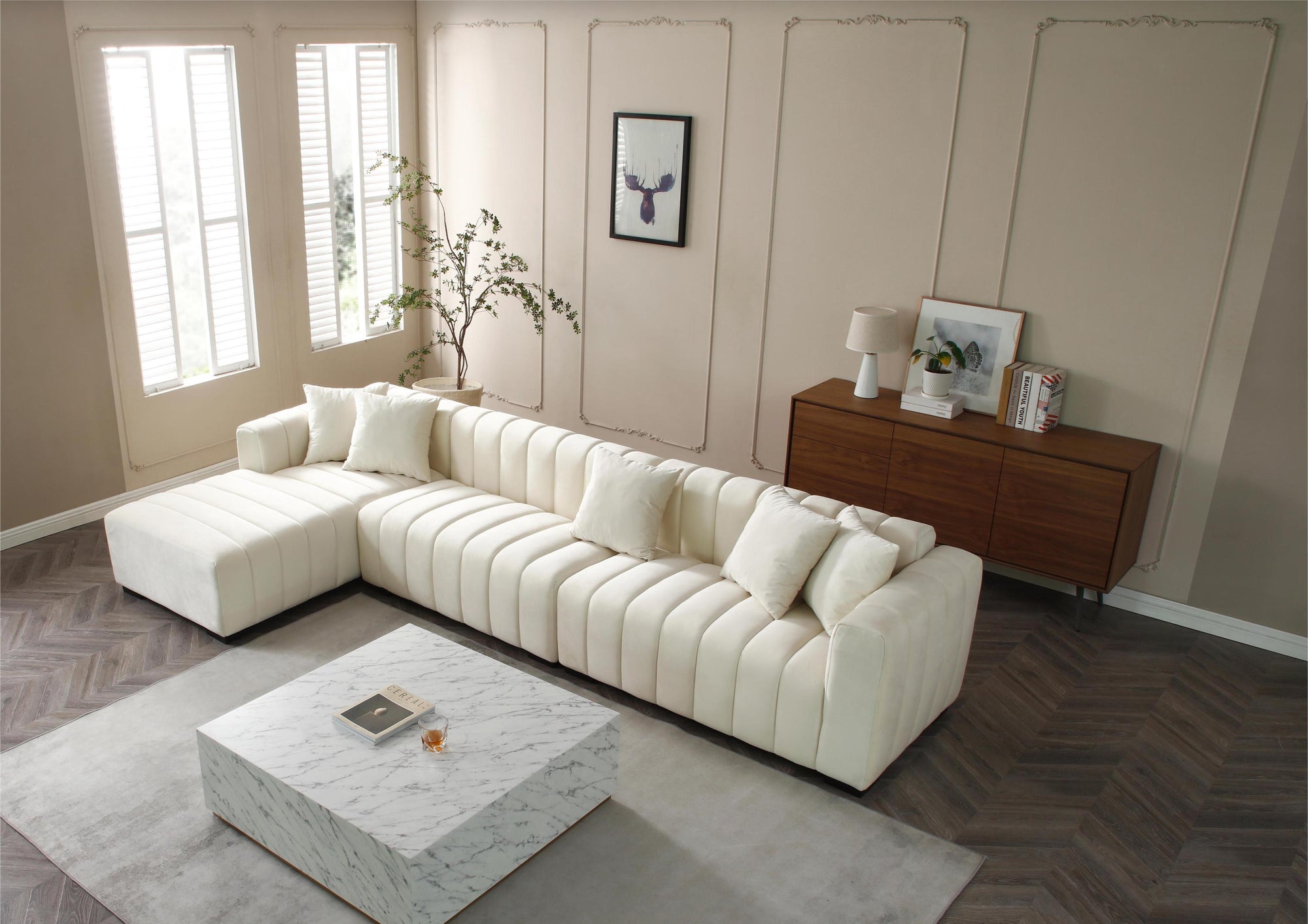 Vienna Velvet Reversible Sectional Sofa in Beige