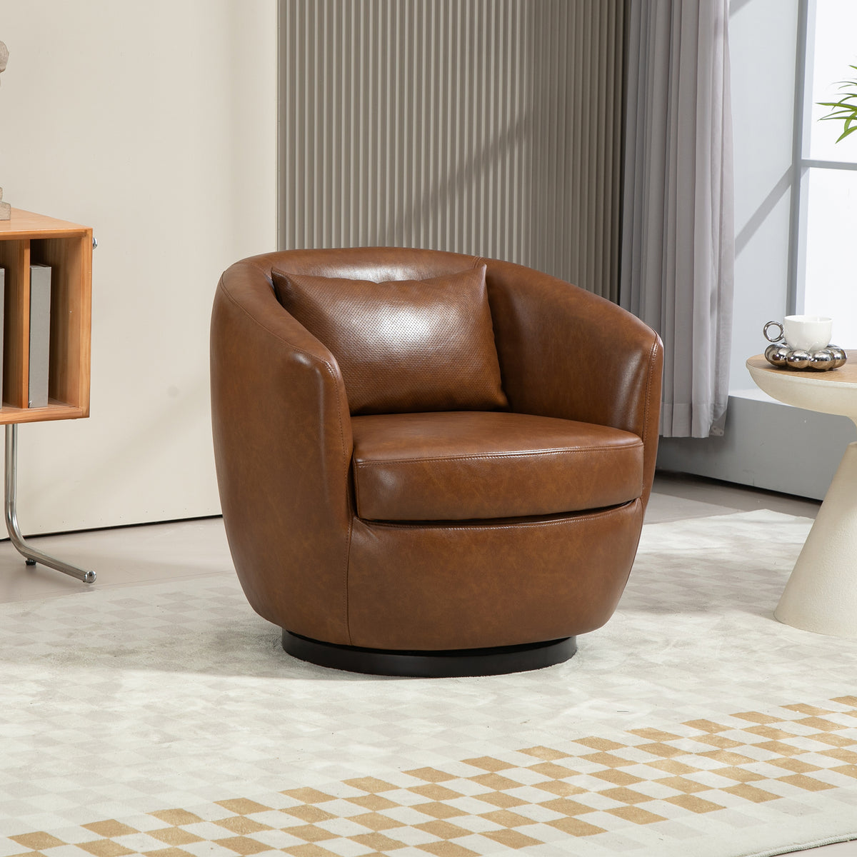 Light Brown Upholstered Accent Swivel Chair