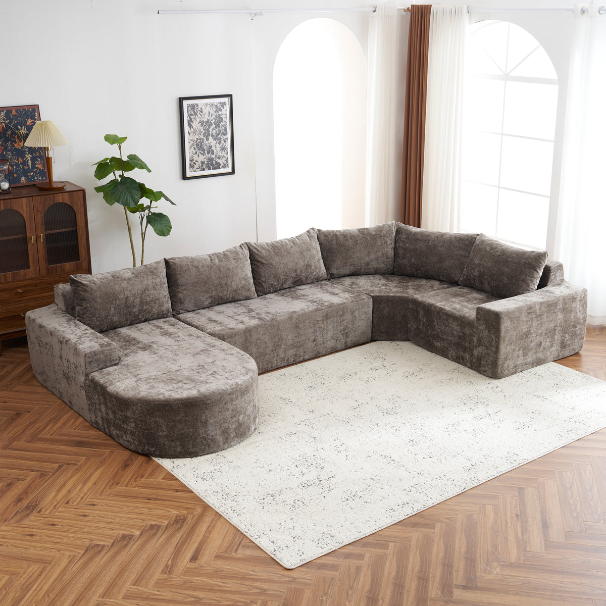 Amalfi Modular Chenille Sectional Sofa in Brown