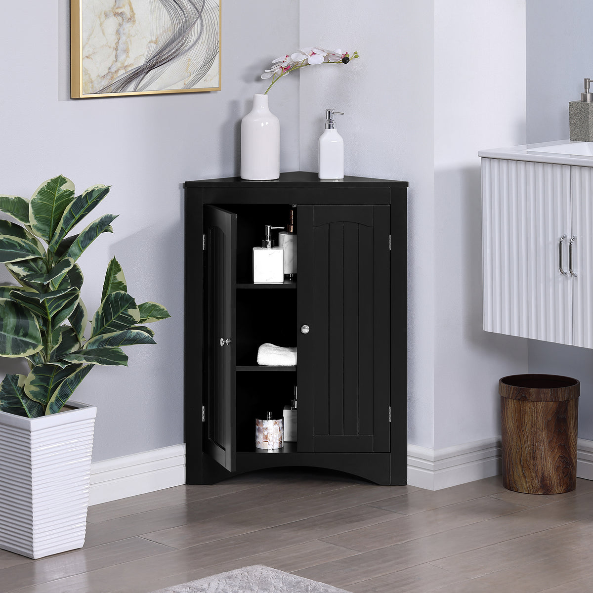 Multifunctional MDF Sideboard Cabinet with Doors and Shelves In Coffee