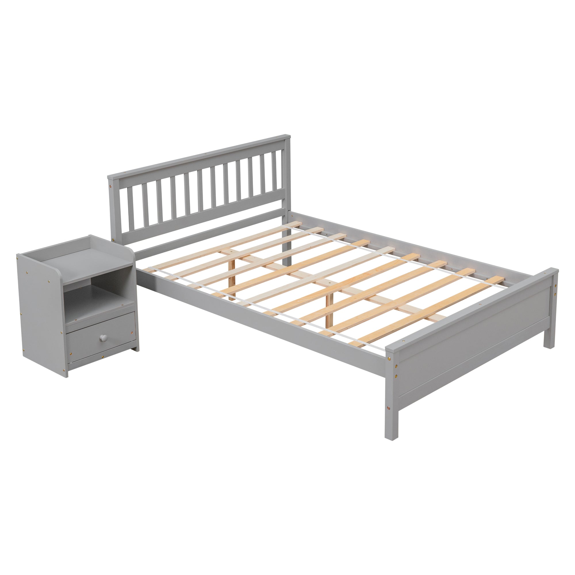 Gray Full Bed with Headboard, Footboard, and Matching Nightstand