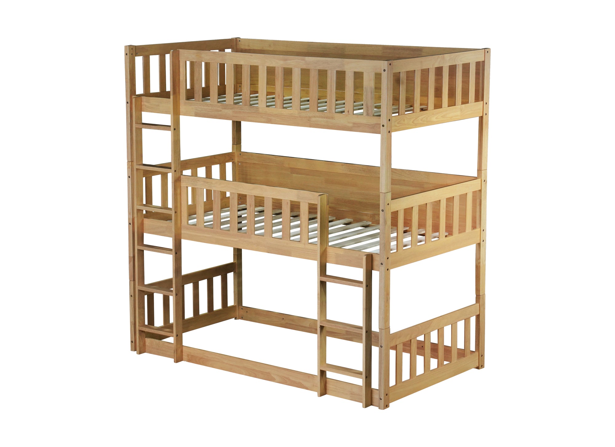 Twin Size Triple Rubber Wood Detachable Bunk Bed in White Oak