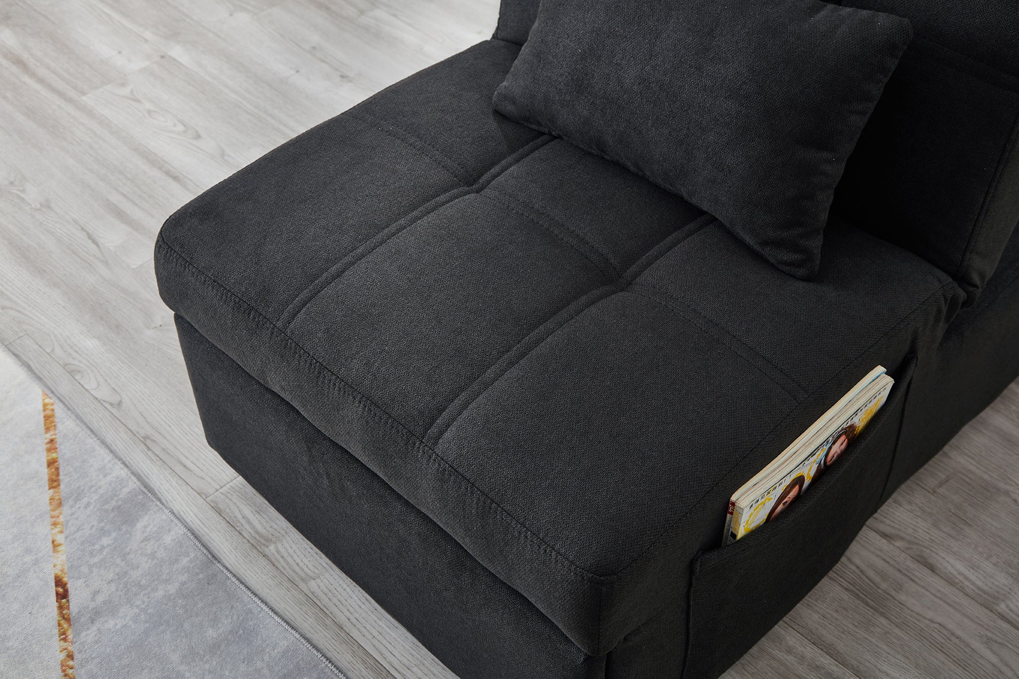 Convertible Black Fabric Single Sofa Bed