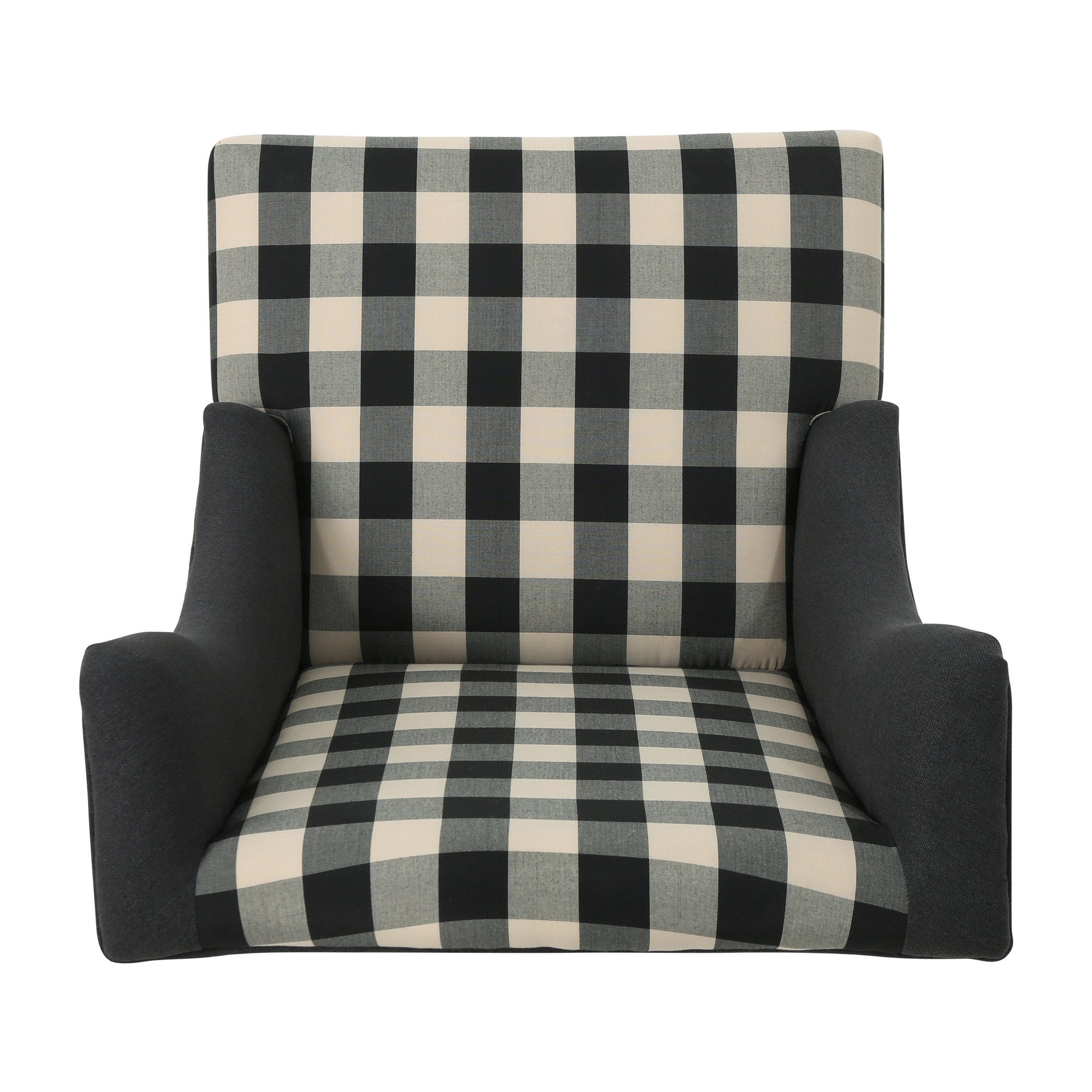 High-Back Fabric Club Chair, Black Checkerboard & Dark Charcoal, 28D x 33W x 38H Inch