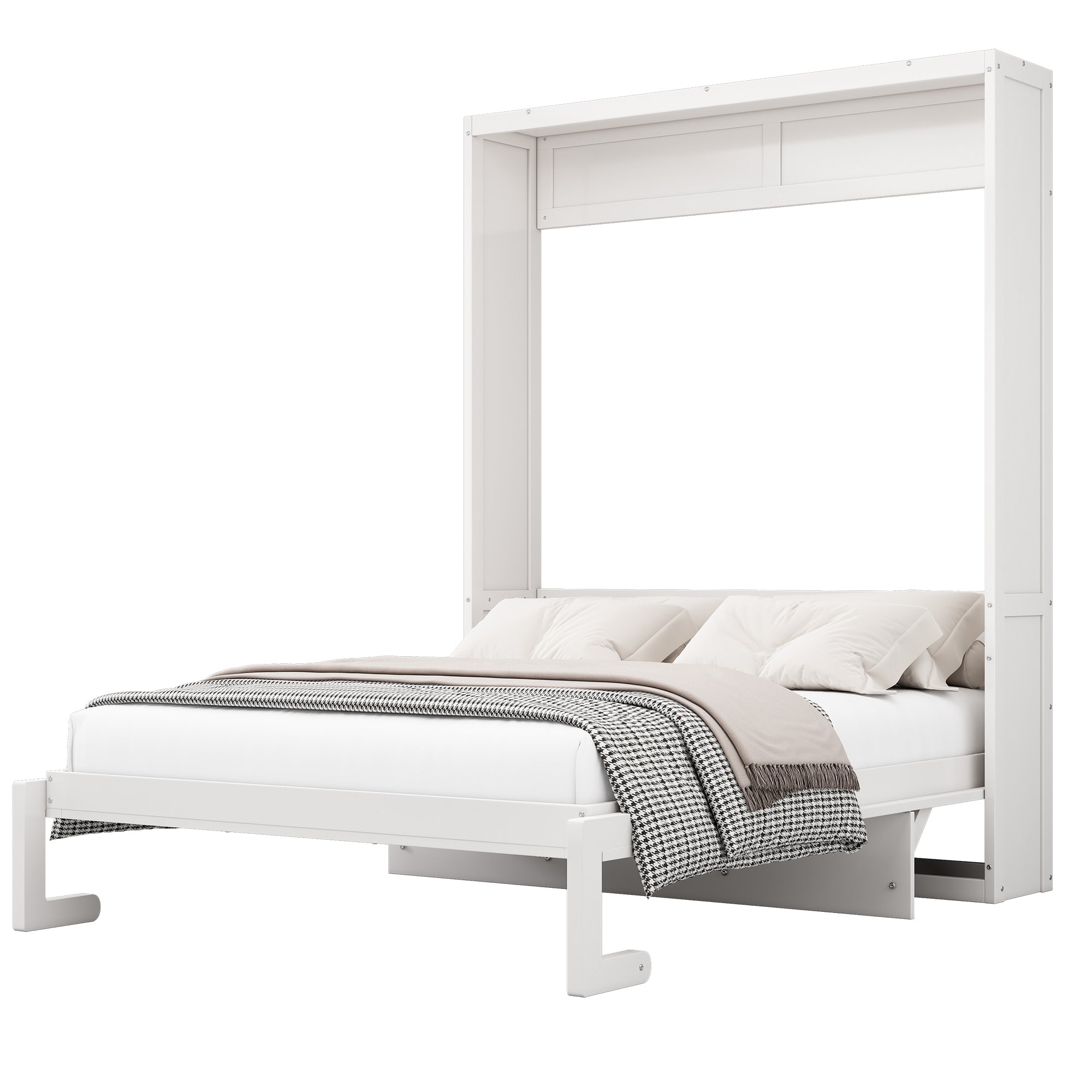 Queen Folding Murphy Bed with Two Side Cabinets in White