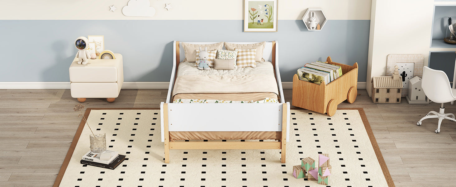 Twin Bed with Headboard, Footboard, Side Safeguards & Built-in Book Storage