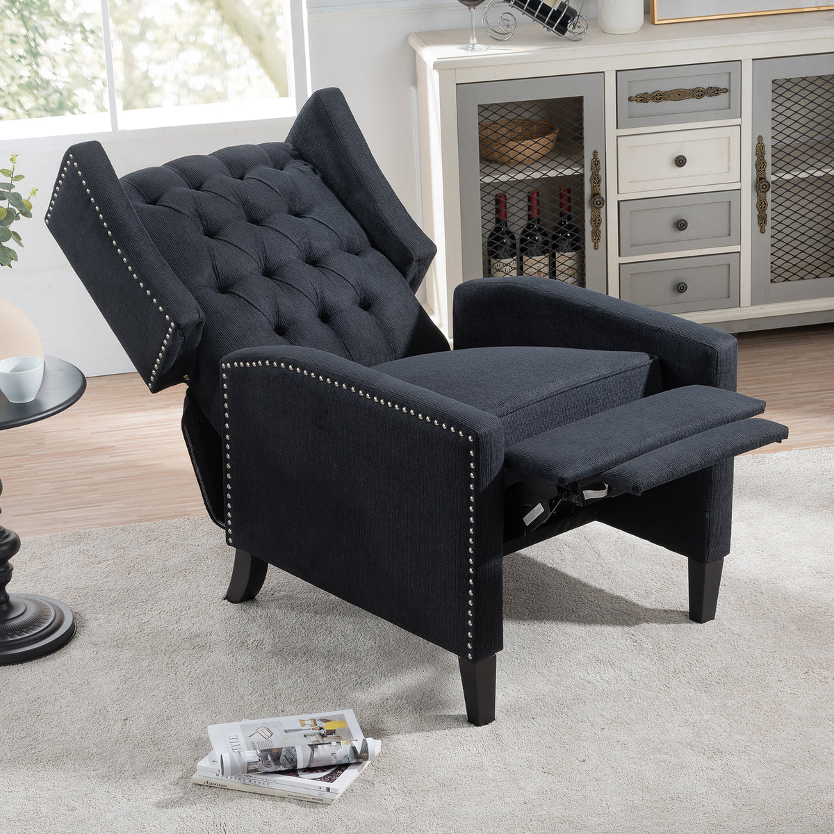 Black Fabric High-Back Accent Chair