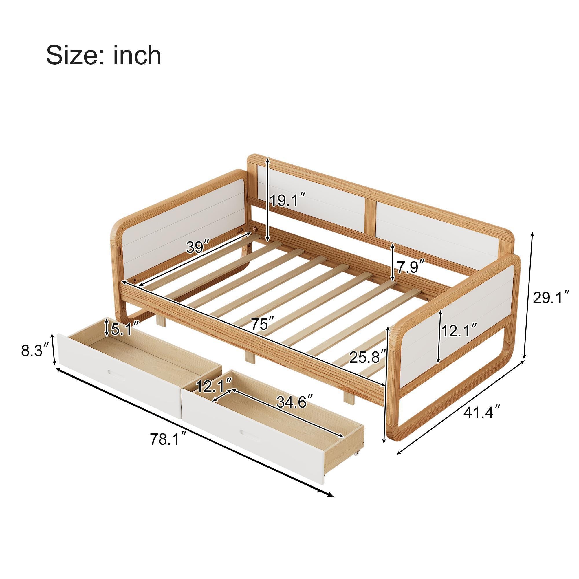 Twin Size White & Walnut Modern Daybed