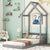 Gray Twin House-Shaped Roof Headboard Toddler Floor Bed