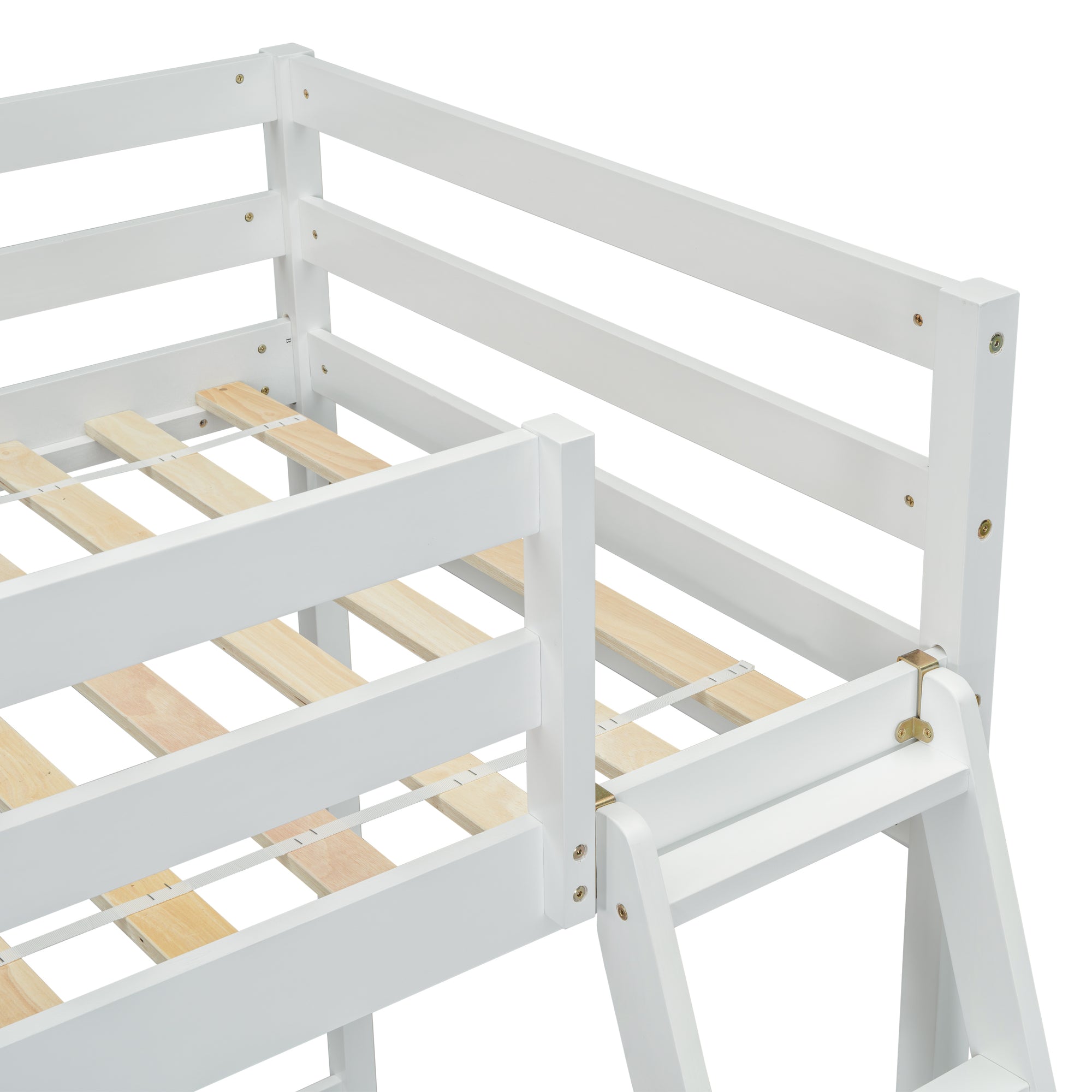 White Twin Size High Loft Bed with Inclined Ladder and Guardrails