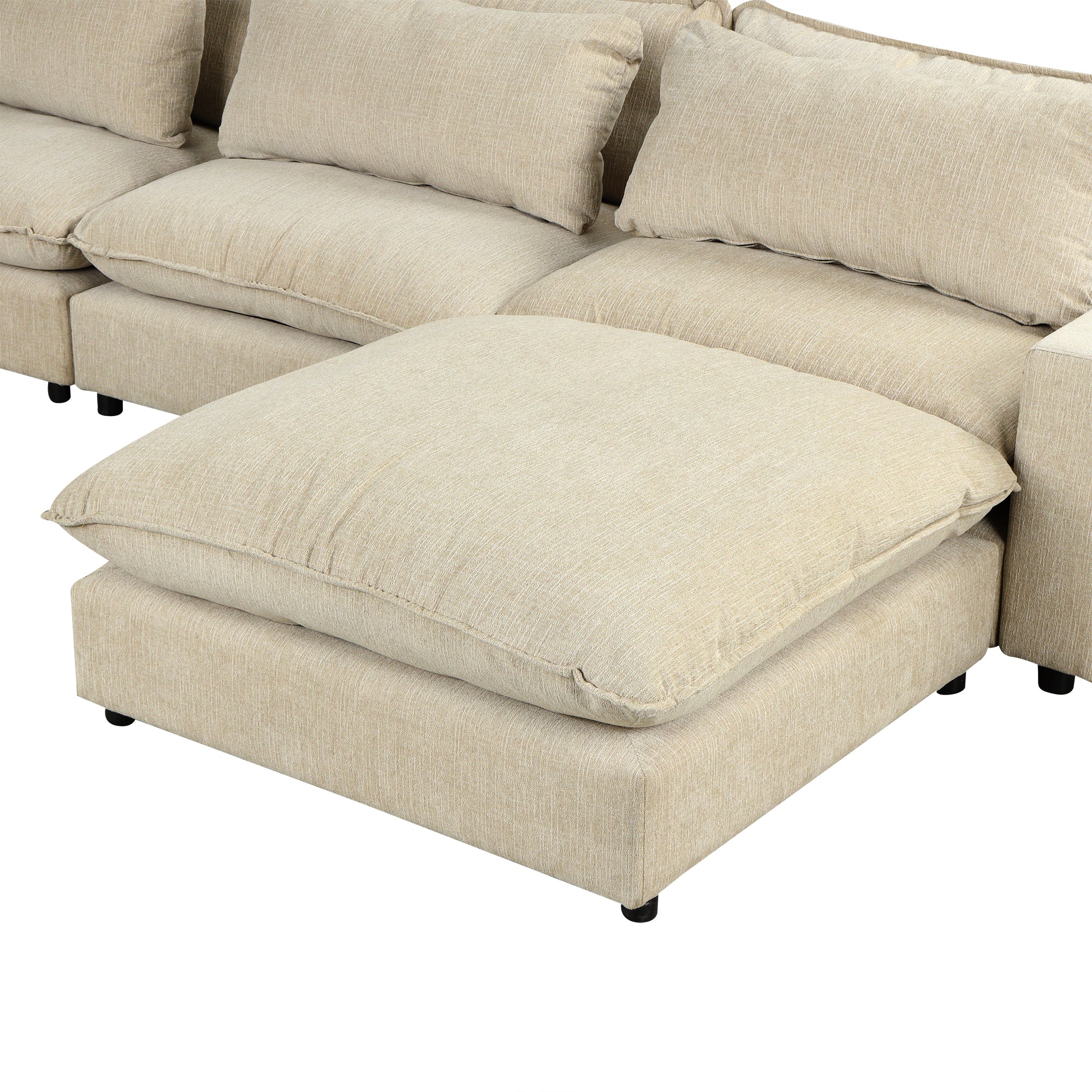 Lisbon Sectional Sofa with Movable Ottoman in Beige