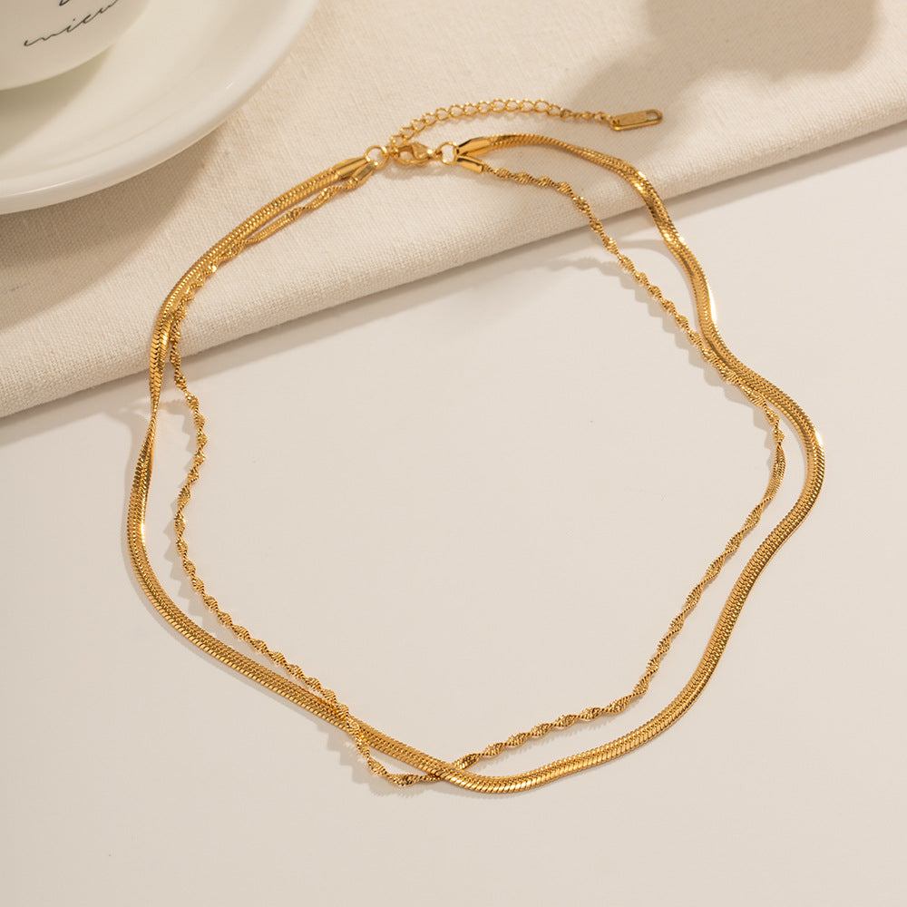 Double Twisted Chain Layered Gold Necklace