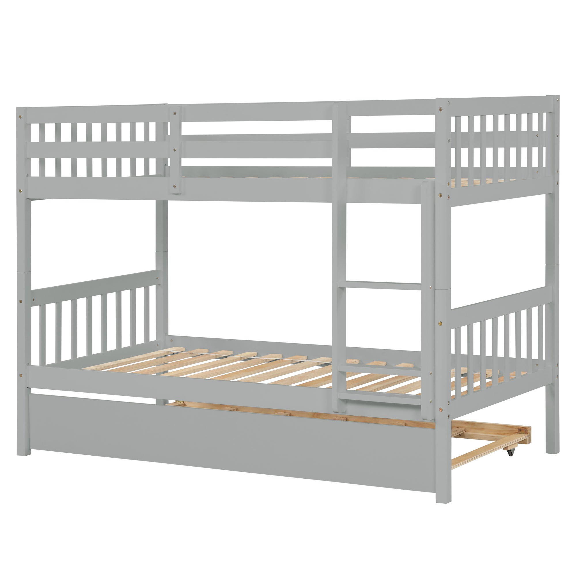 Gray Twin Over Twin Rubber Wood Bunk Bed with Trundle – Convertible Design