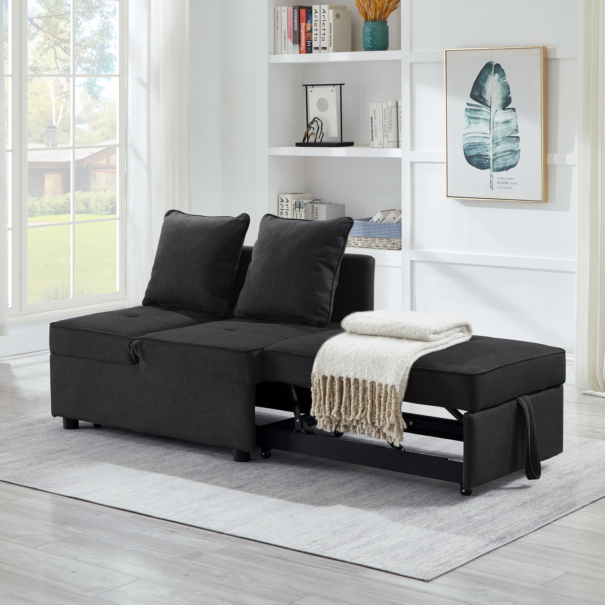 4 in 1 Black Multifunctional Sofa Bed with Adjustable Backrest