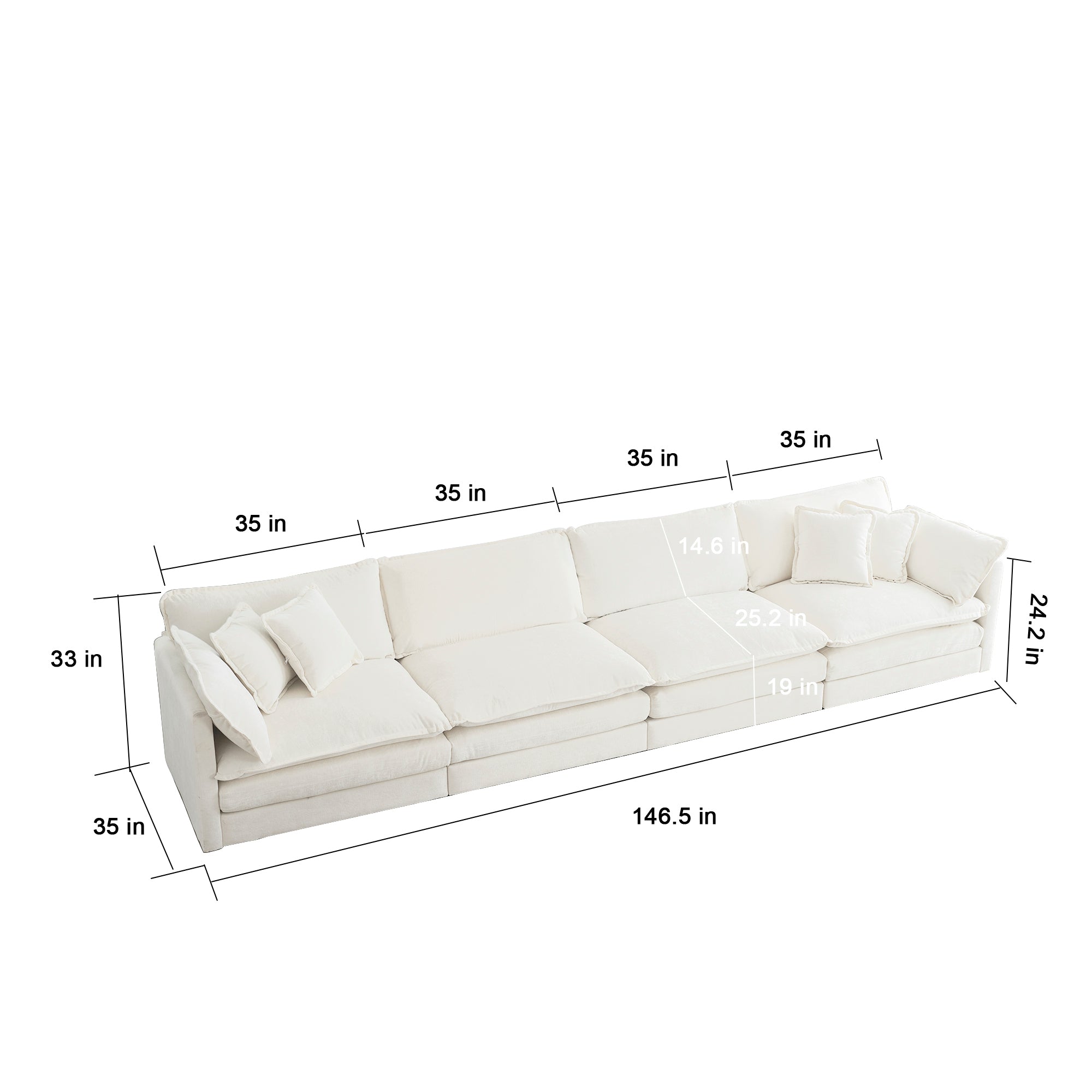 4-Seater Modular Chenille Sofa & Reversible Chaise In Versatile and Comfortable White