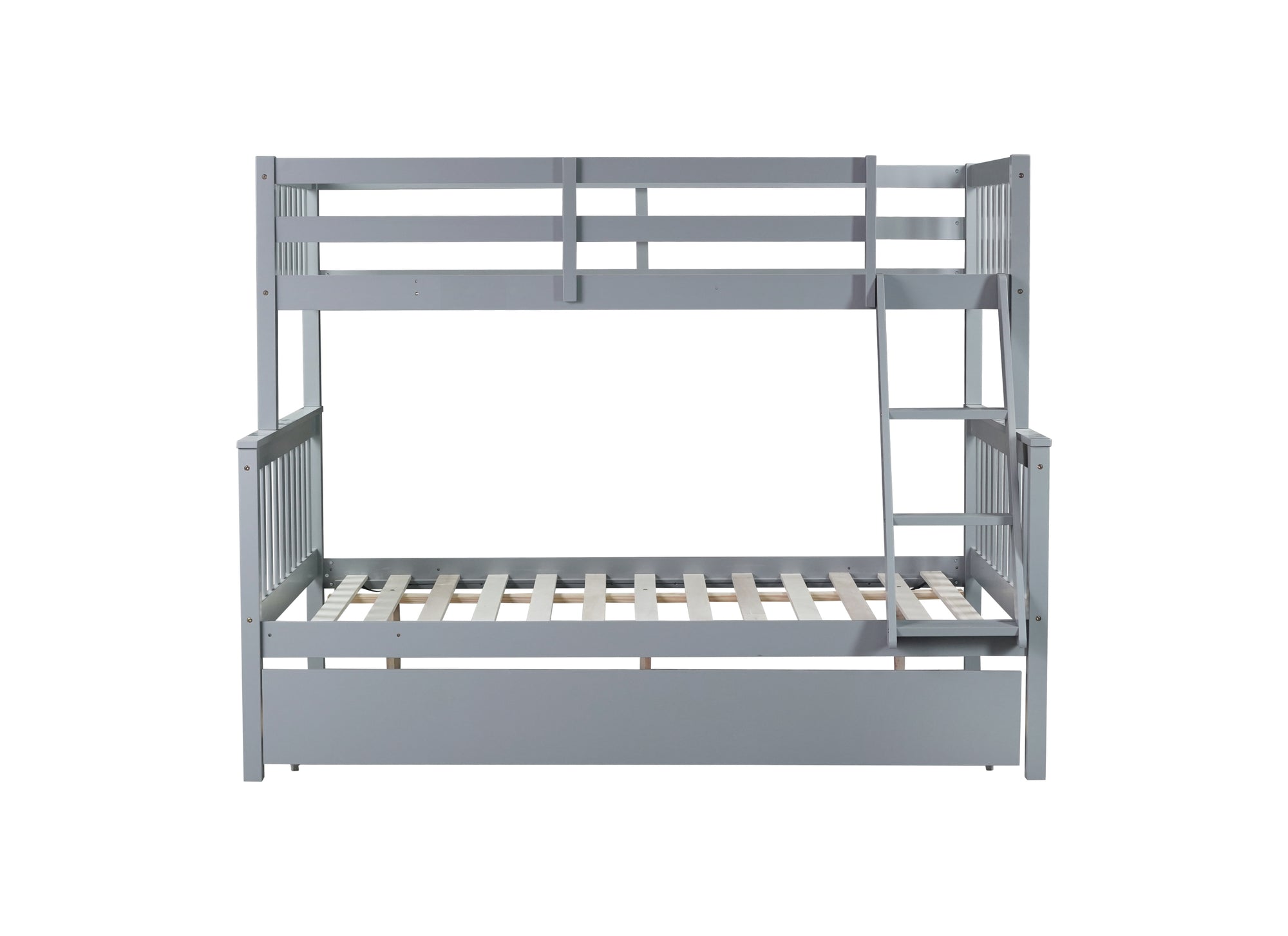 Convertible Gray Twin Over Full Rubber Wood Bunk Bed with Trundle