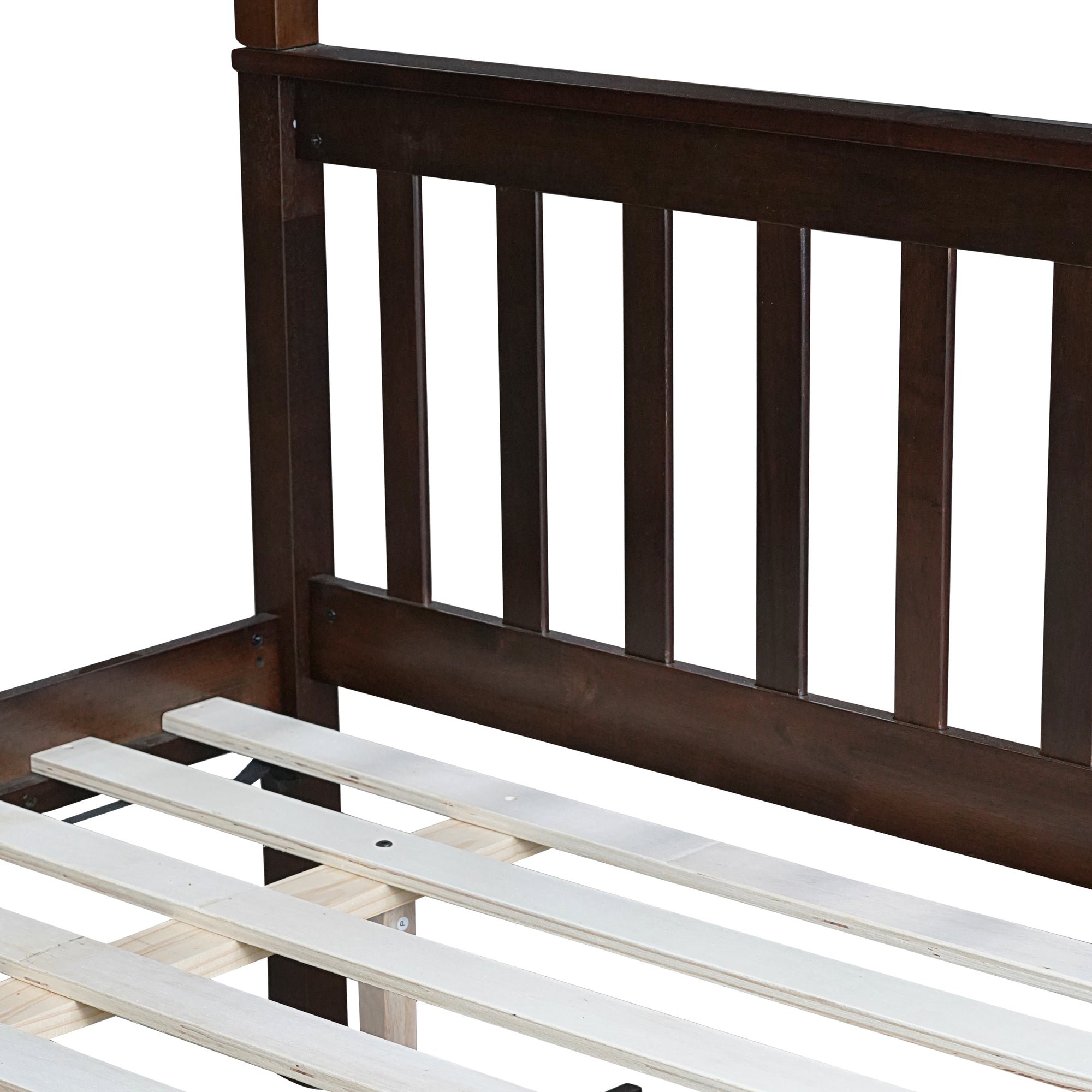 Espresso Twin Over Full Rubber Wood Bunk Bed with Trundle and Detachable Design