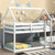 White Twin over Twin Loft Bed with Roof Design, Safety Guardrail, and Ladder