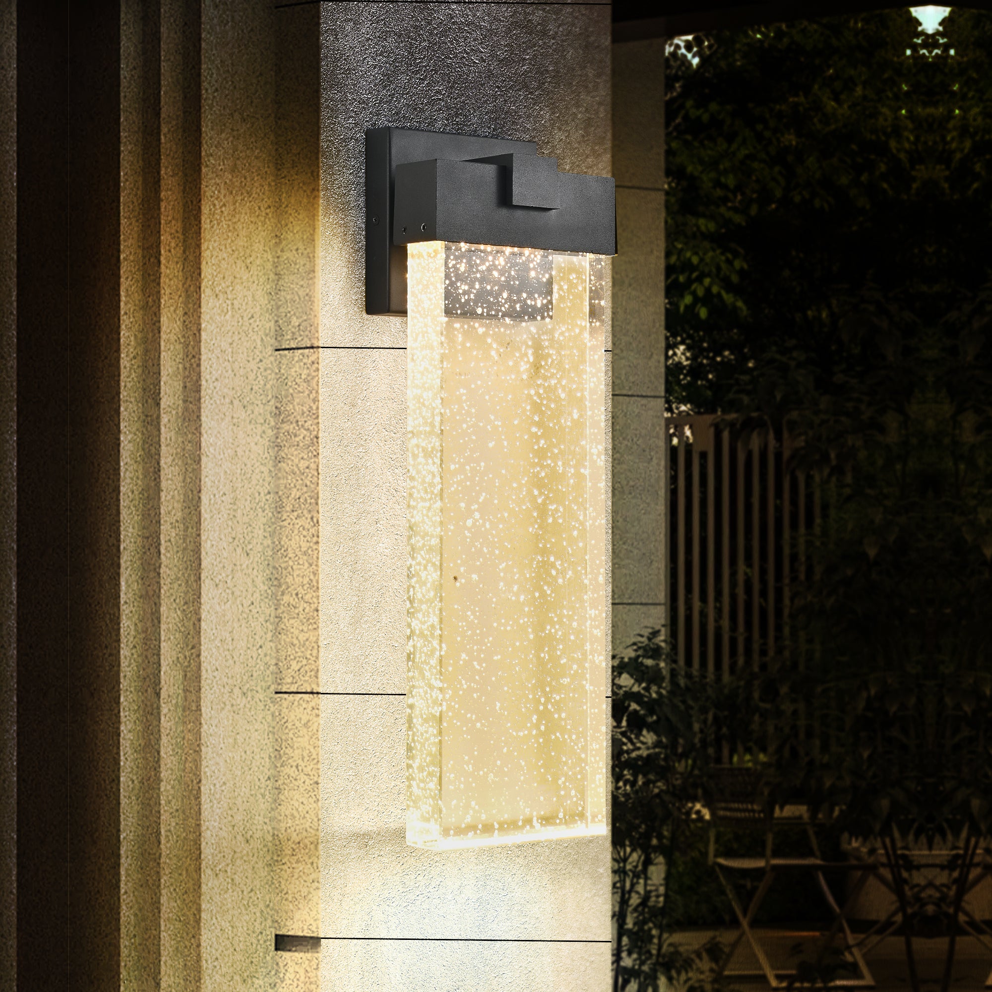 Modern Outdoor Wall Sconce with Bubble Crystal in Black Finish