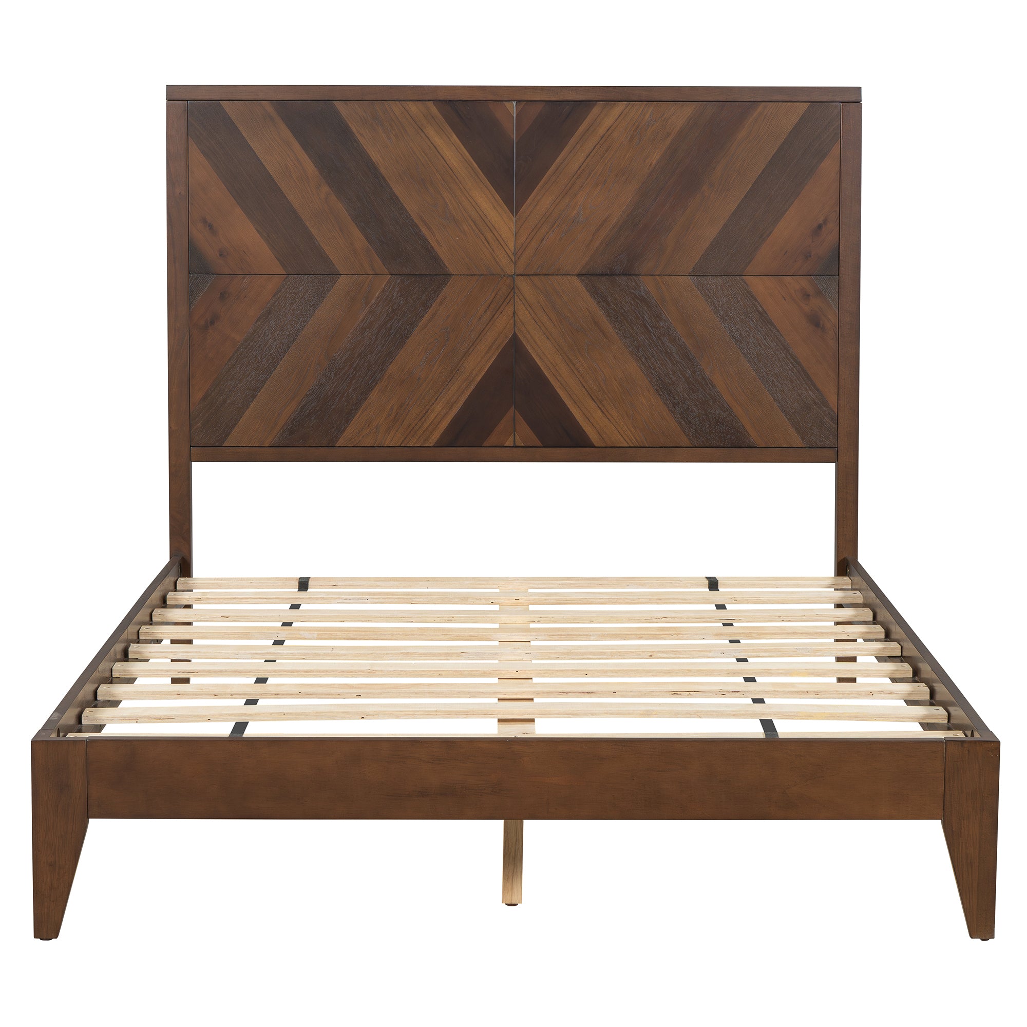 Walnut Mid-Century Modern Full Wood Bed Frame