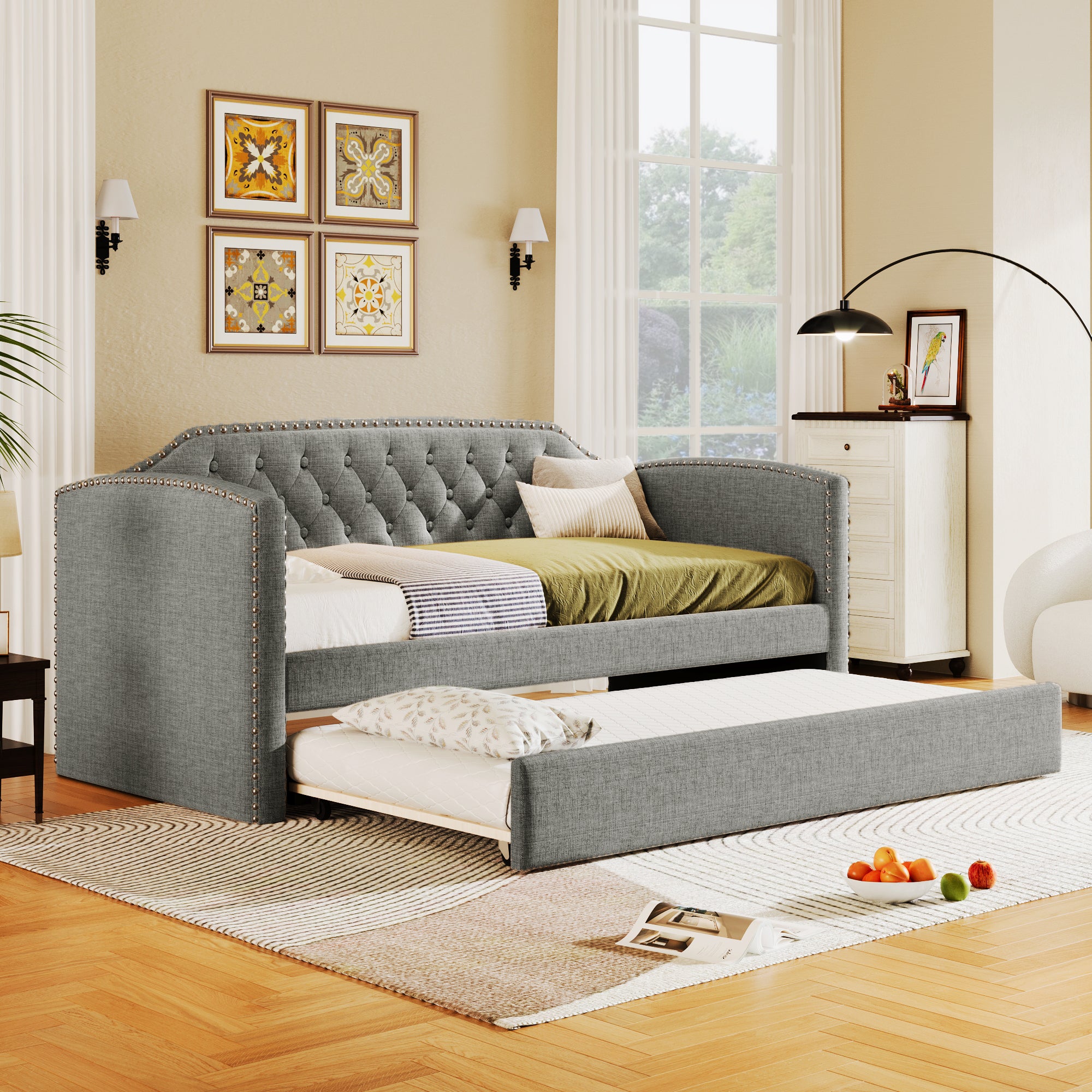 Twin Traditional Upholstered Daybed with Trundle