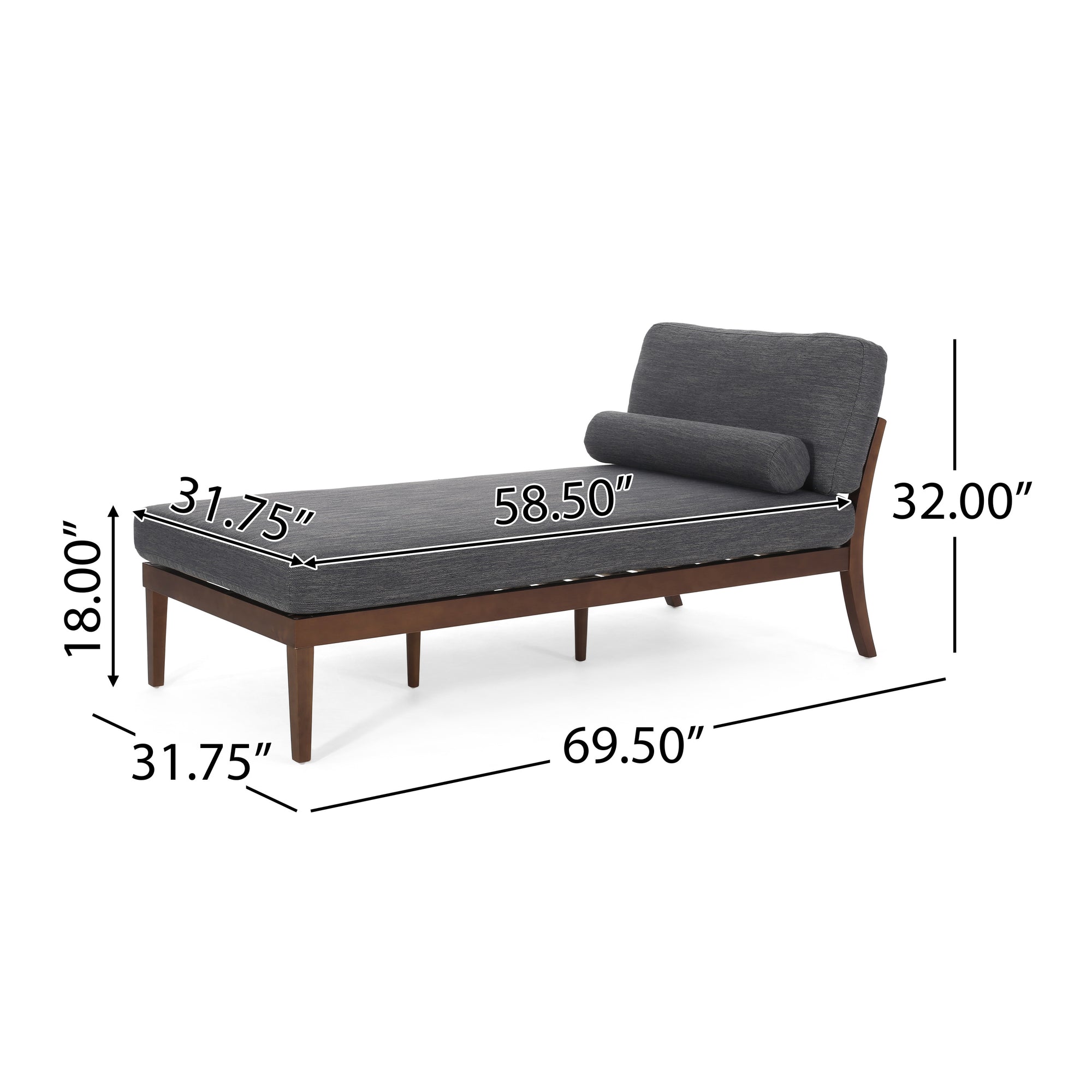 Minimal Charcoal Fabric Chaise Lounge Sofa