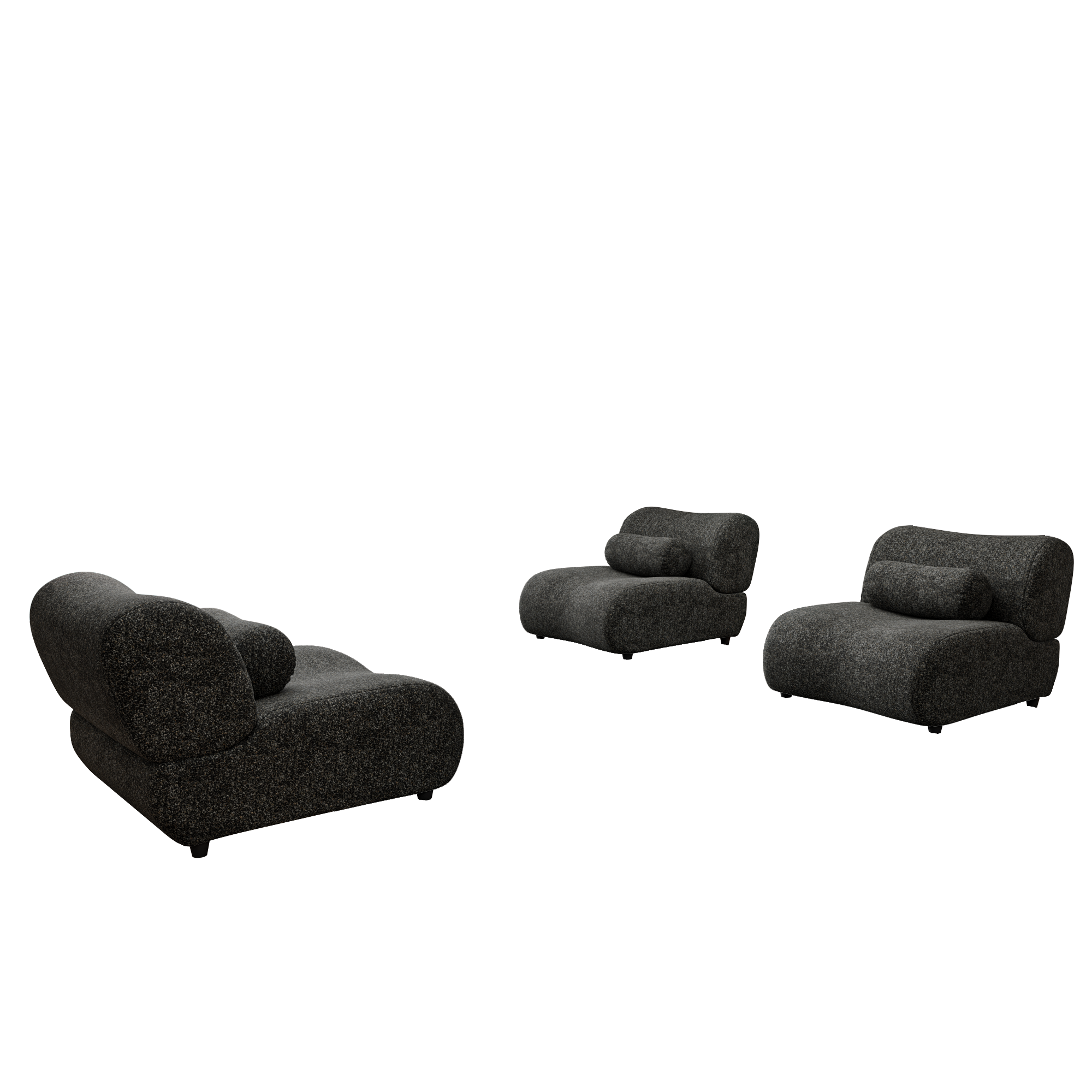 Modern Black Chenille Sofa Set with Cylindrical Pillows for Relaxing Modular Comfort In Black