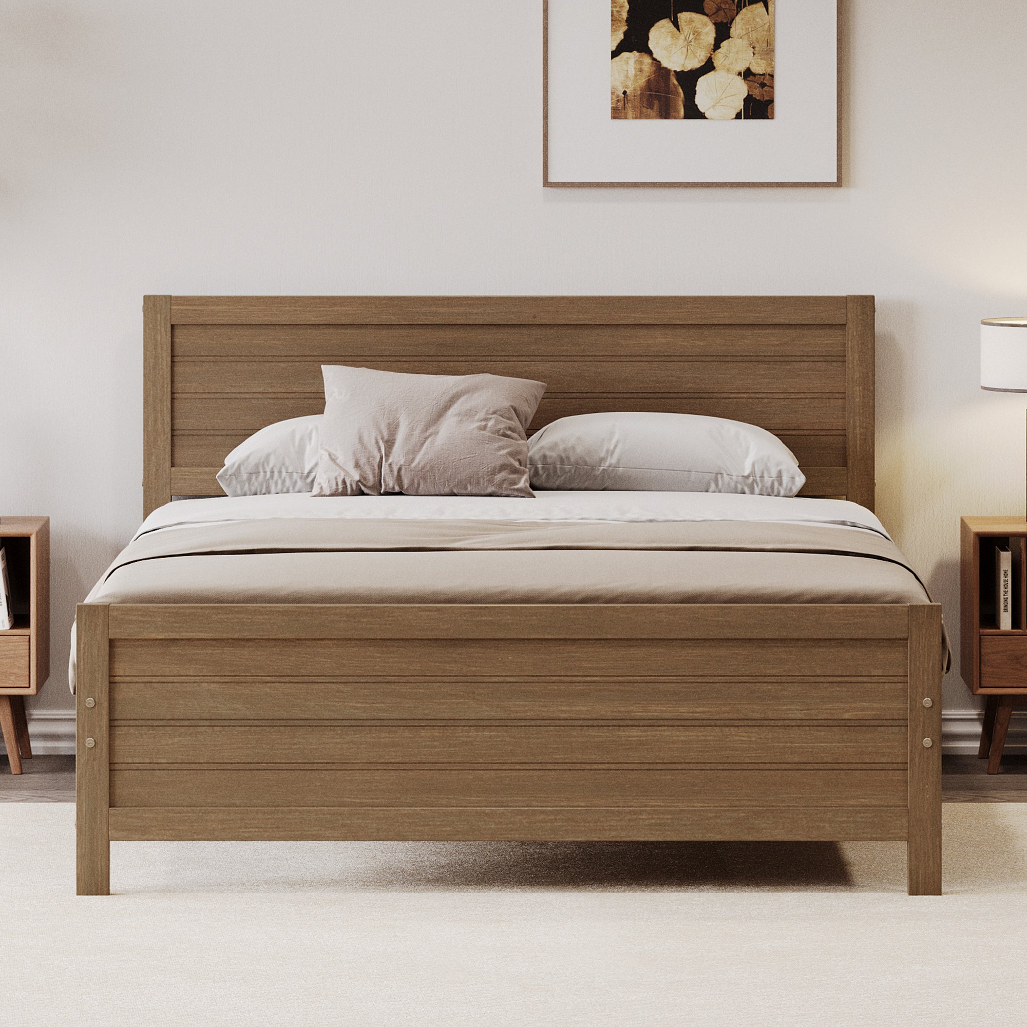 King Size Walnut Wooden Platform Bed Frame