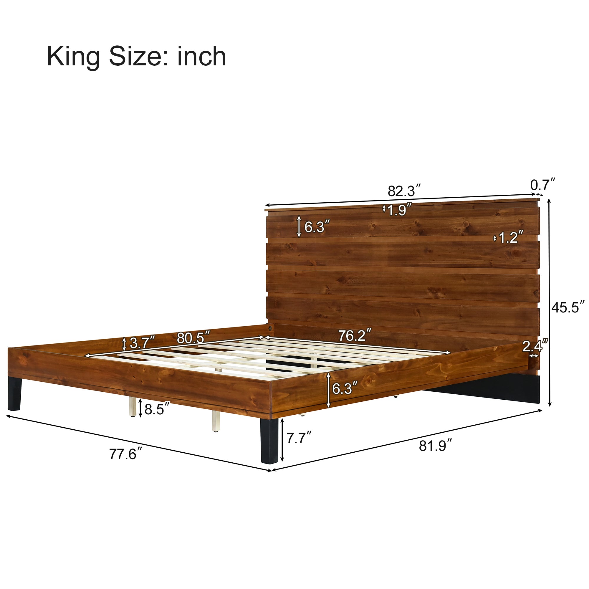 Mid-Century Modern King Bed with Unique Six-Piece Headboard and Natural Wood Grain