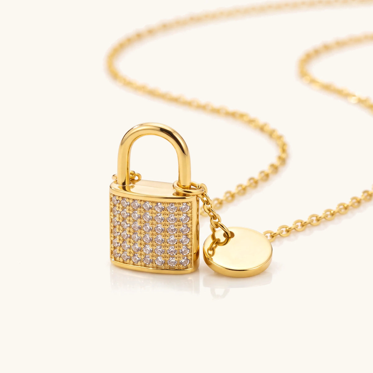 Dainty Lock And Key Lovers Necklace, close-up of the pave padlock