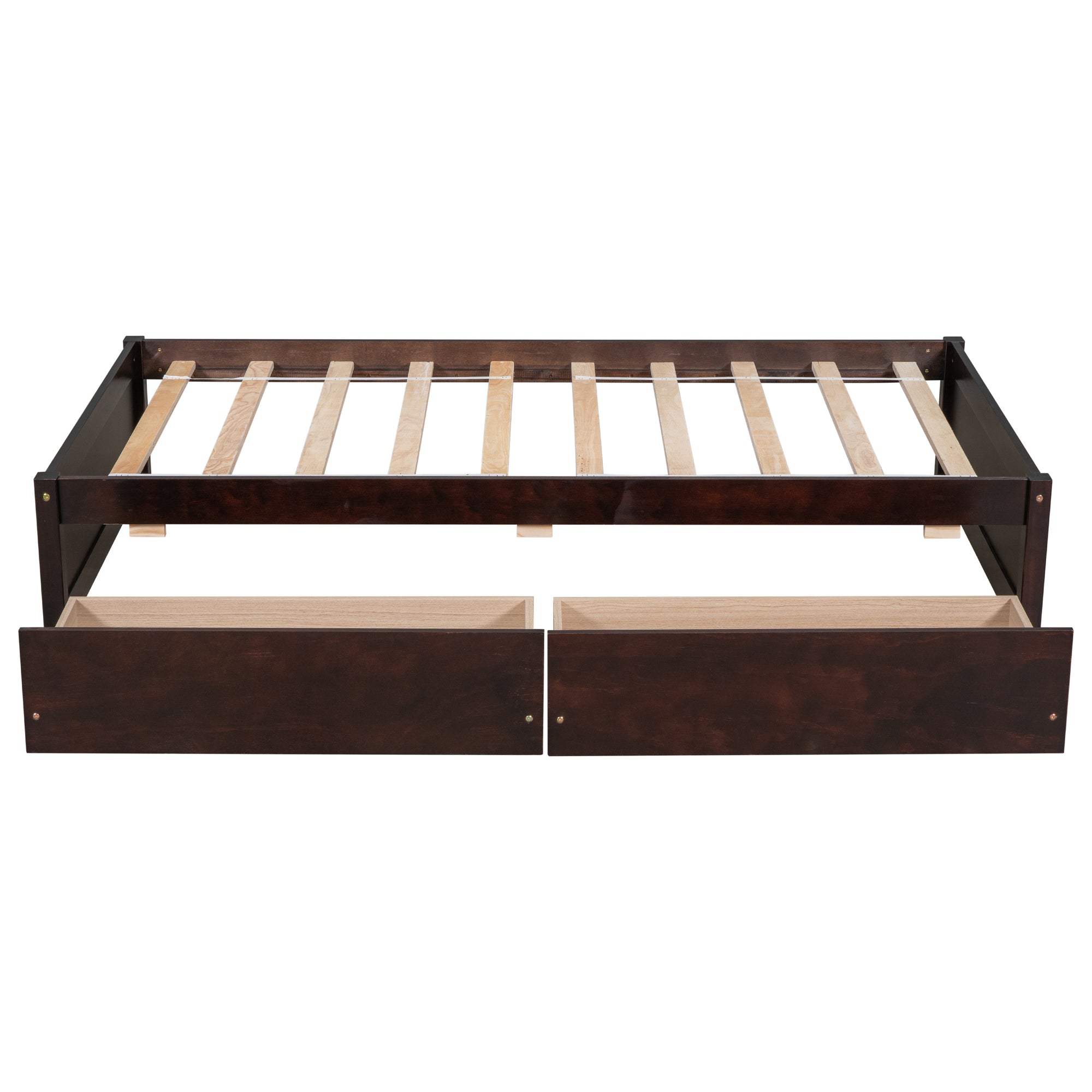 Espresso Tone Twin Bed with 2 Storage Drawers