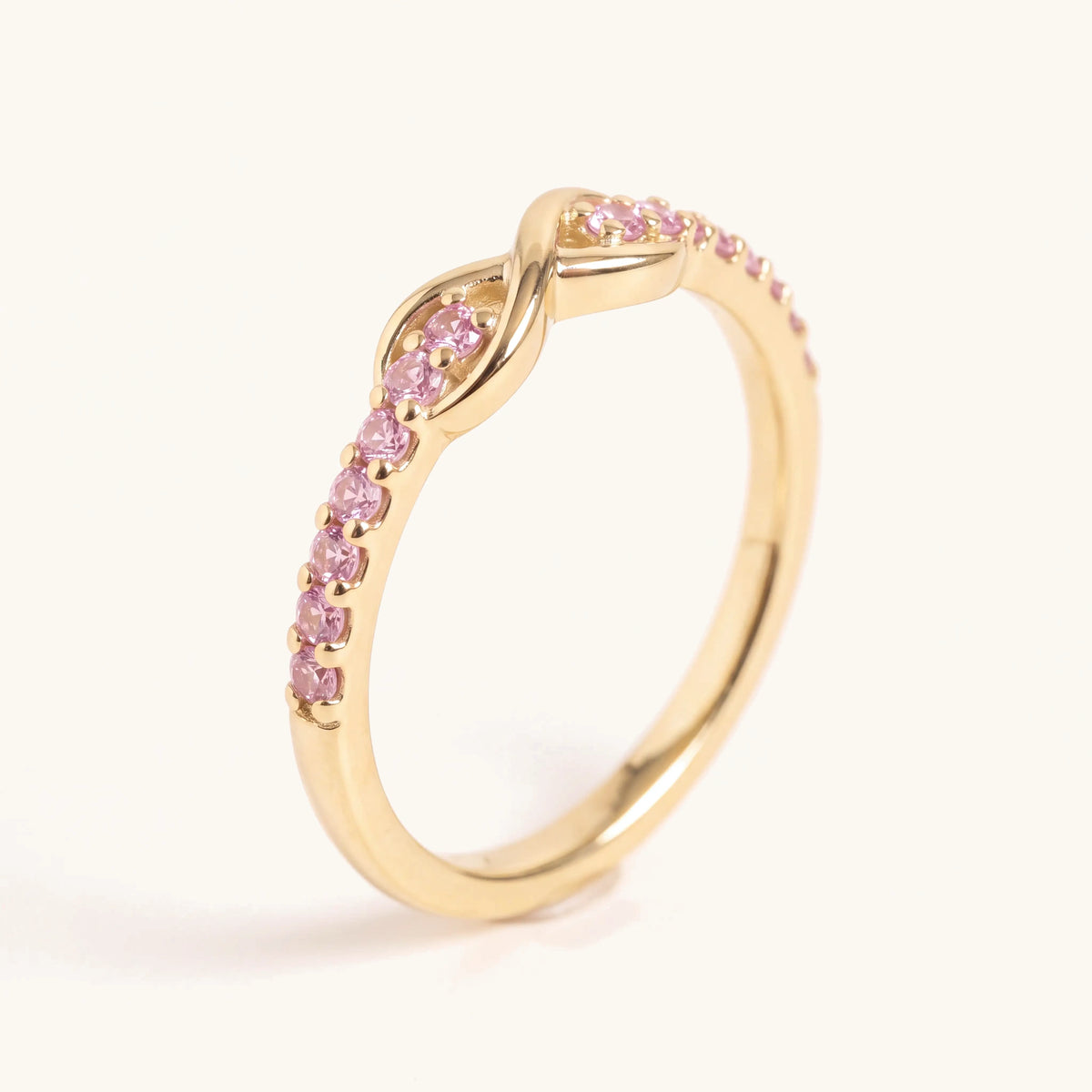Forever Infinity Diamond Ring in gold, angled view of the infinity centre