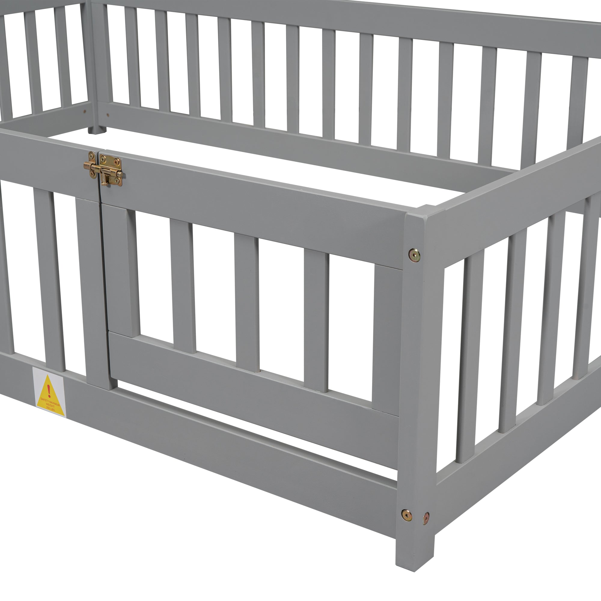 Gray Full House-Shaped Headboard Toddler Floor Bed with Fence