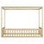 Natural Tone Twin Size Canopy Frame Floor Bed with Guardrails