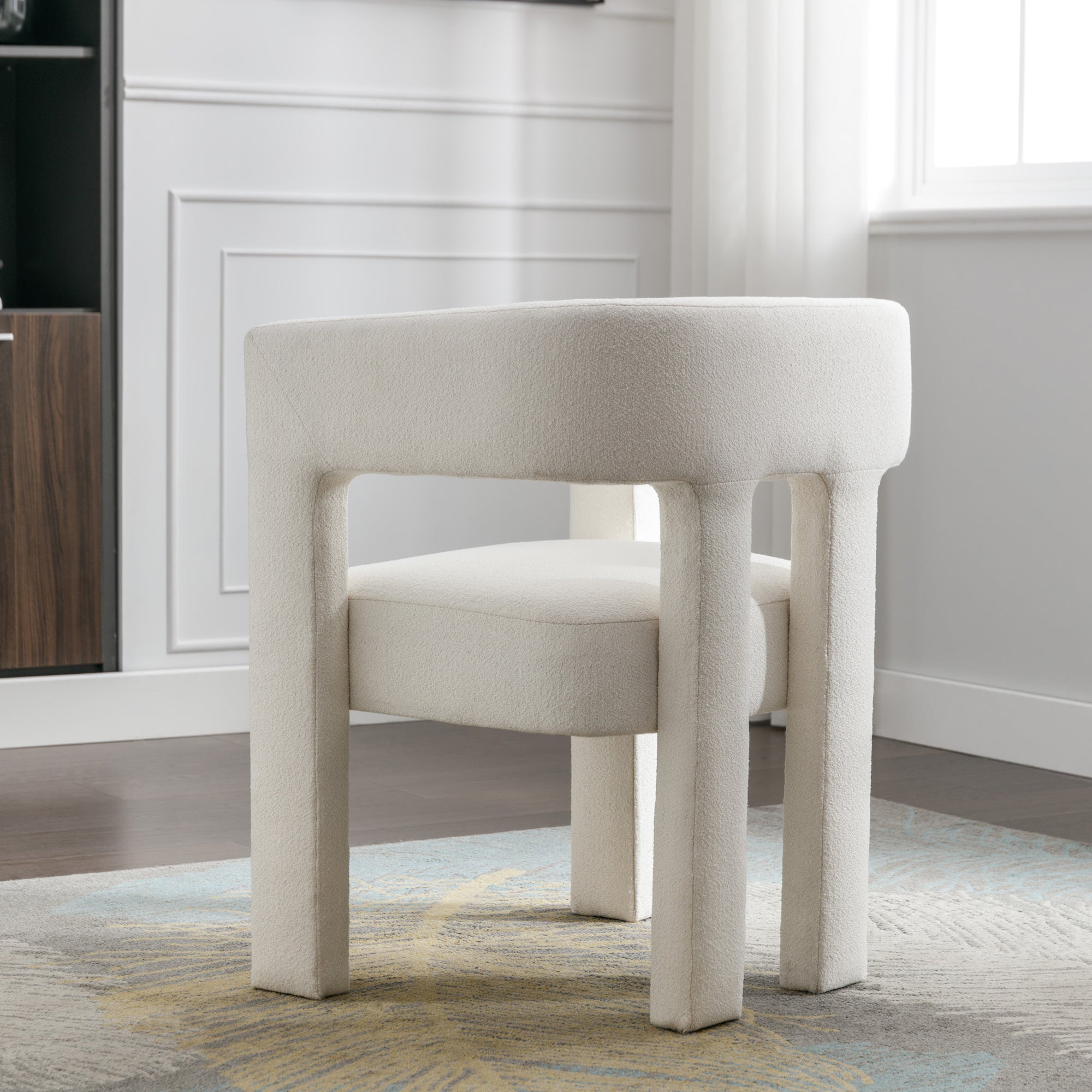 Contemporary Beige Fabric Upholstered Accent Chair